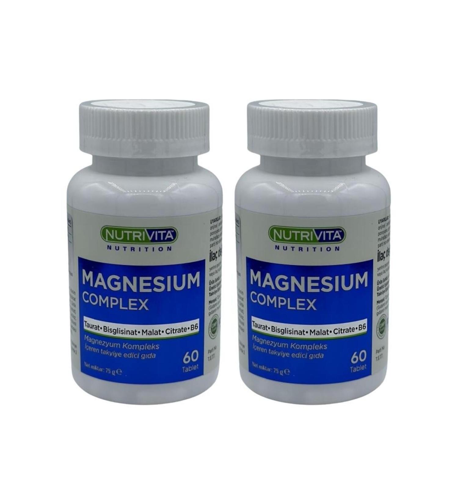 Nutrivita Nutrition Magnesium Complex 2x60 Tablets Magnesium Complex Taurate Bisglycinate Malate Citrate