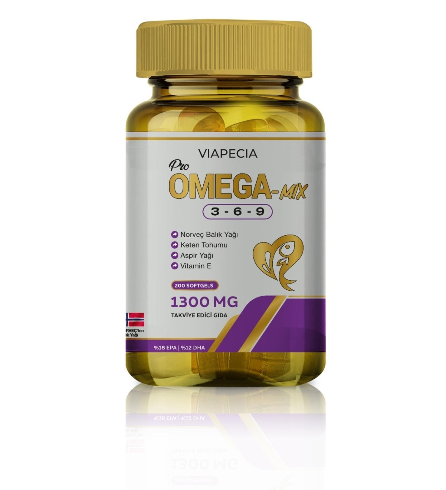 Viapecia Pro Omega 3-6-9 Mix Norwegian Fish Oil Flaxseed Safflower Oil 1380 Mg 200 Pieces