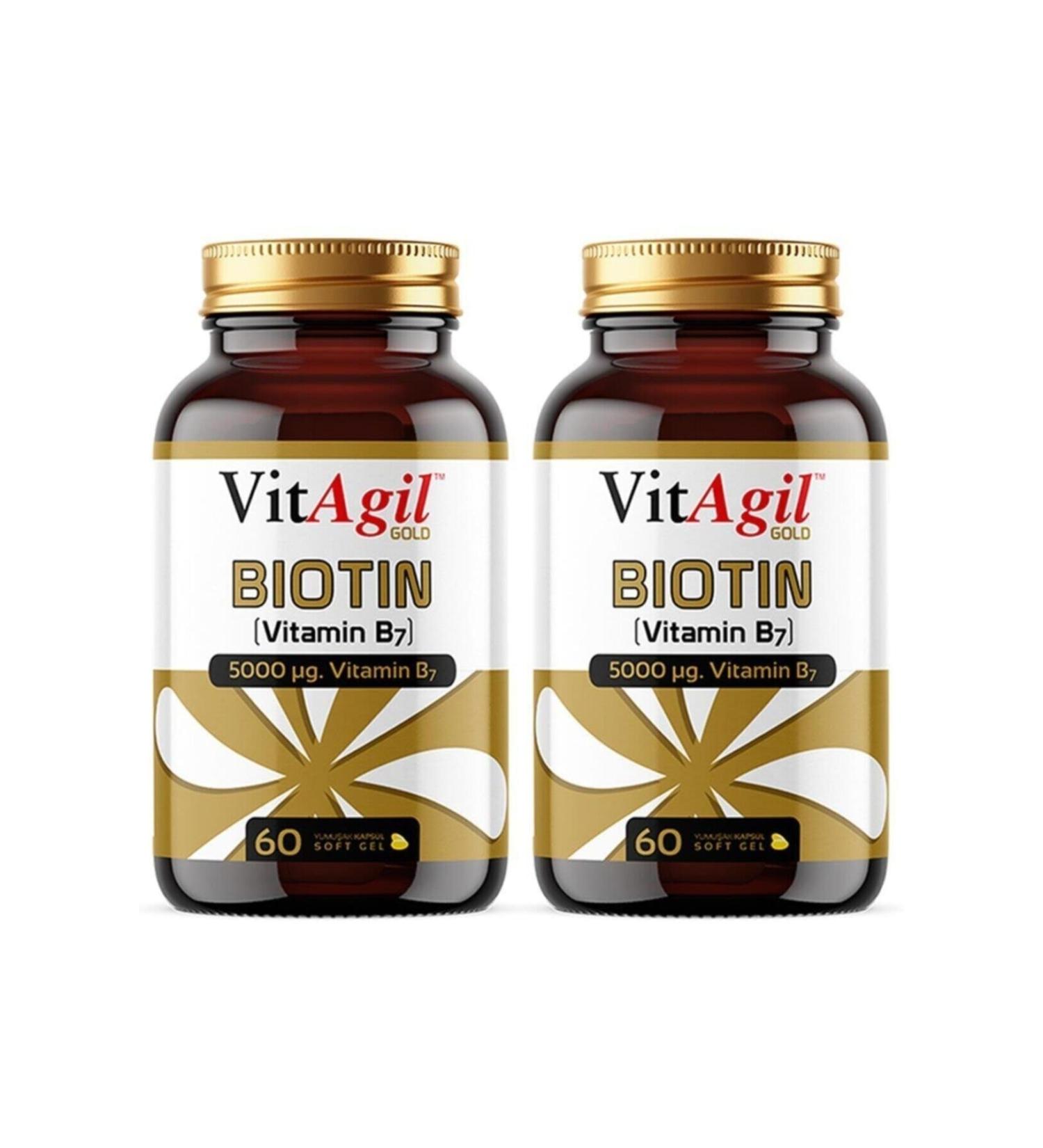 Allergo 2 Pieces Vitagil Gold 5000 Mcg Biotin 60 Capsules