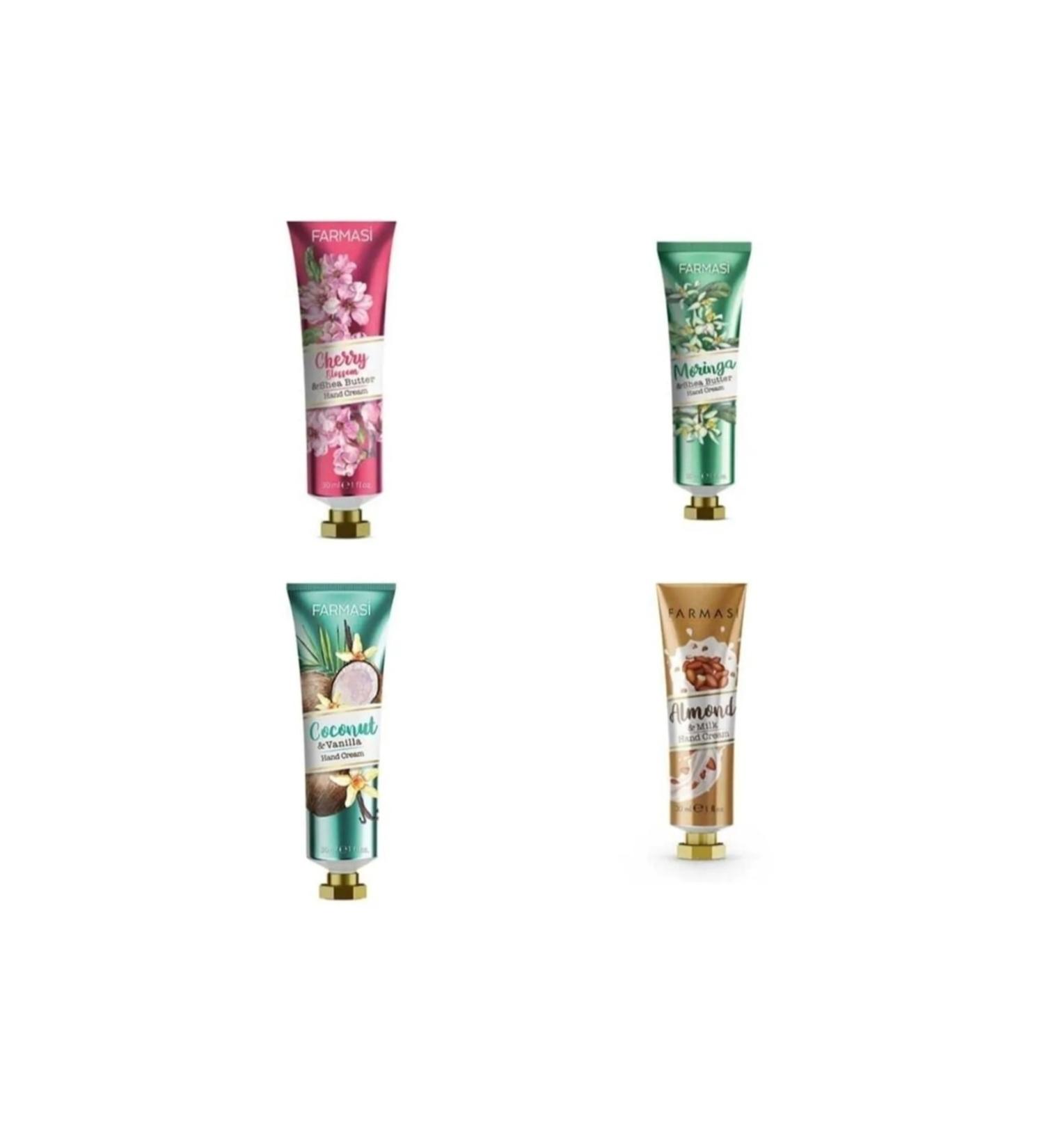 Farmasi Cherry Blossom 30 Ml & Moringa 30 Ml & Coconut Vanilla 30 Ml & Almond Milk Hand Cream 30 Ml 4 Pieces