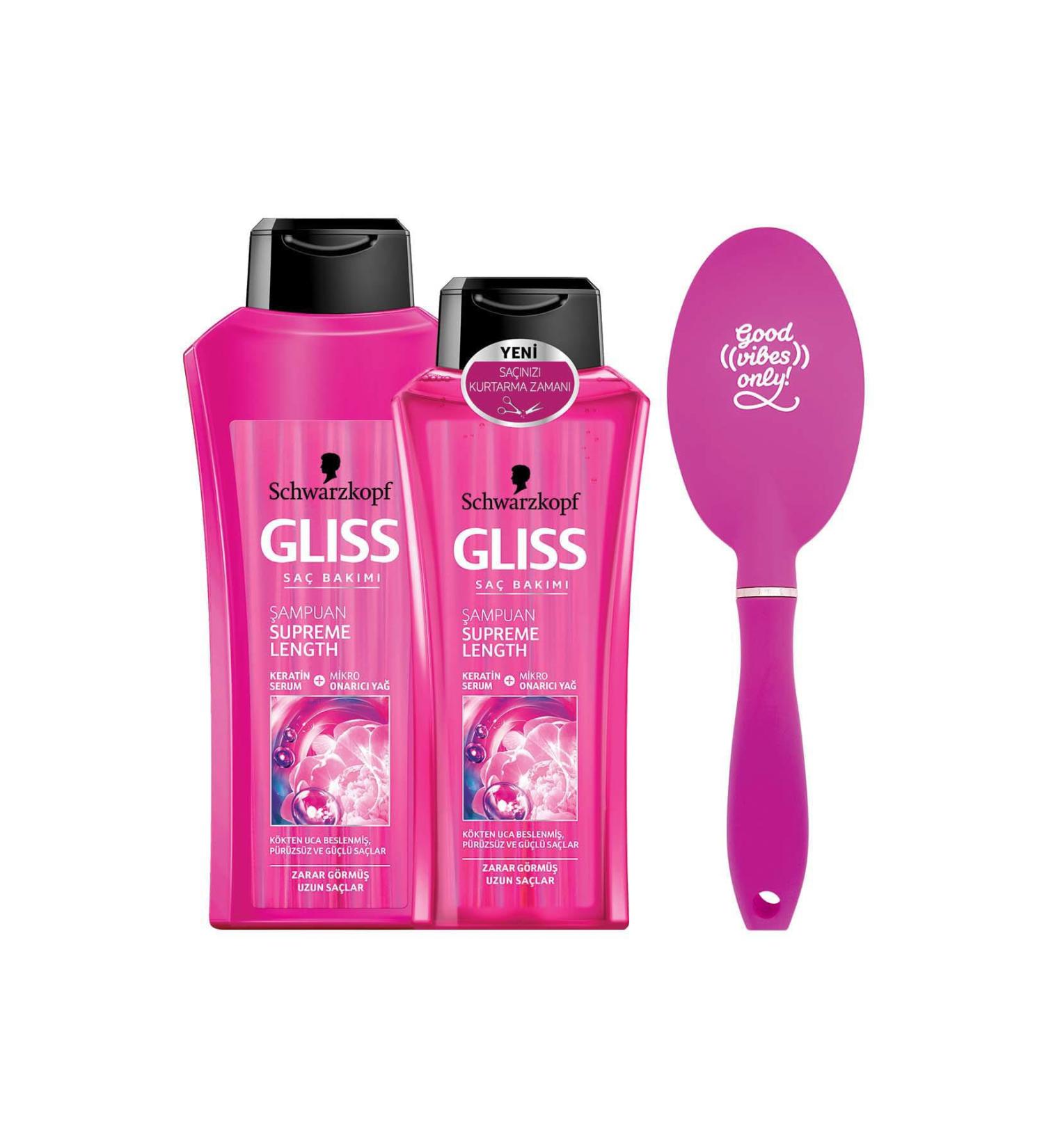 Gliss Supreme Length Shampoo 525 ml + Supreme Length Shampoo 360 ml + Comb