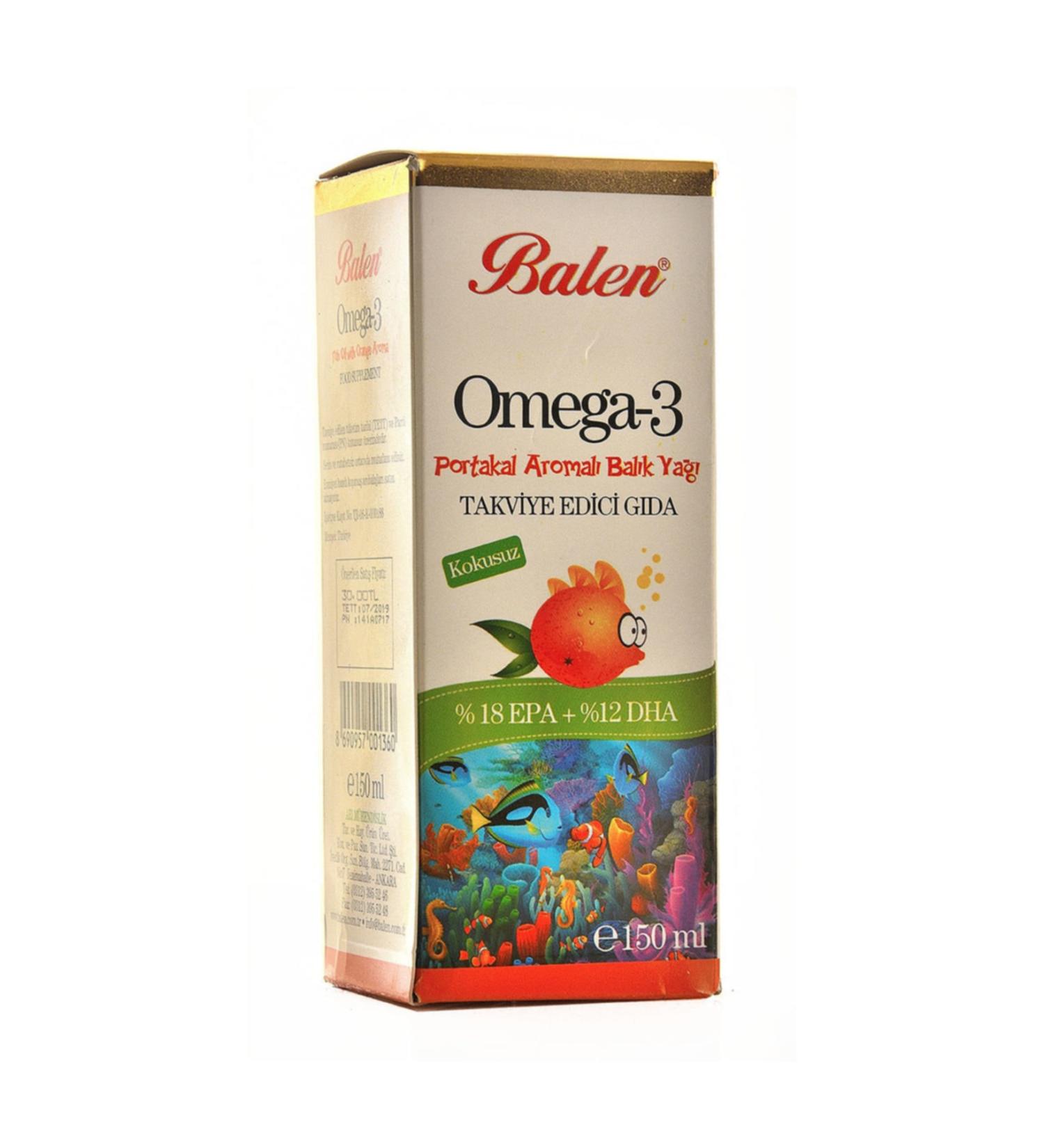 Balen Omega 3 Liquid Fish Oil Orange Flavored 150 ml Odorless Orange