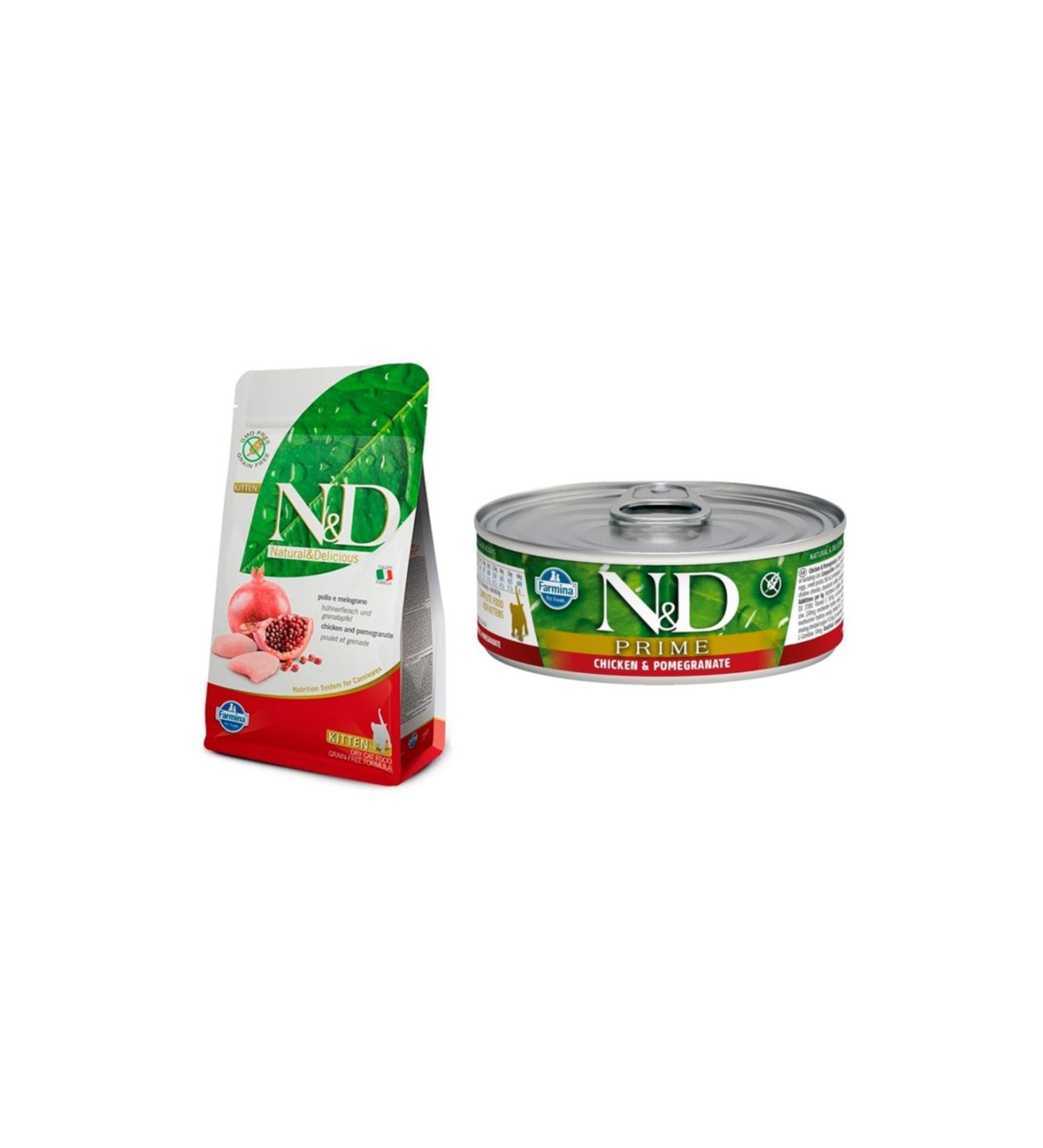 N & D Grain Free Kitten Chicken & Pomegranate Cat Food 1.5 kg + Grain Free Chicken & Pomegranate Canned Food 1 Piece