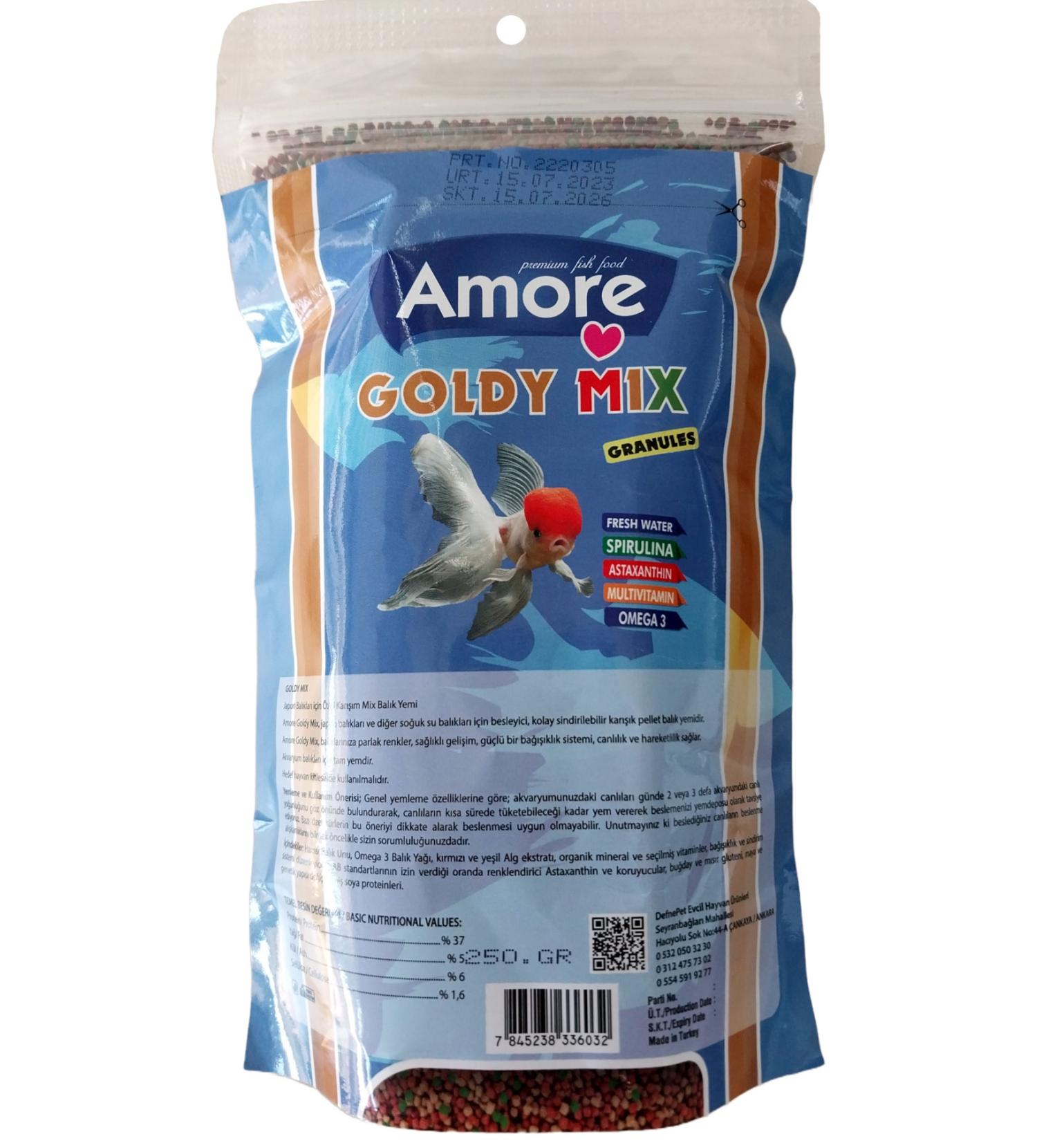 AMORE Goldy Mix Japanese Fish Food 250gr 7 Protein Granules Natural Spirulina Vitamin and Omega3
