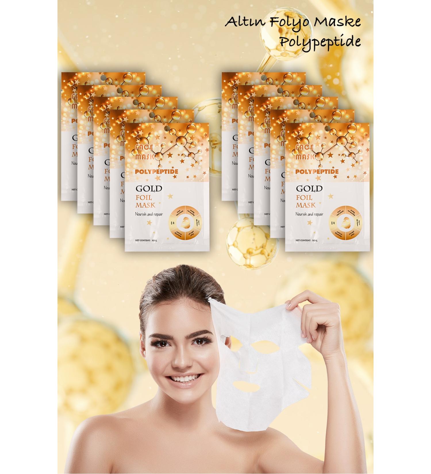 Uniquem 10 Pieces Gold Foil Peg-40 Castor Oil Brightening Face Mask Gold Mask 30ml Xlm335