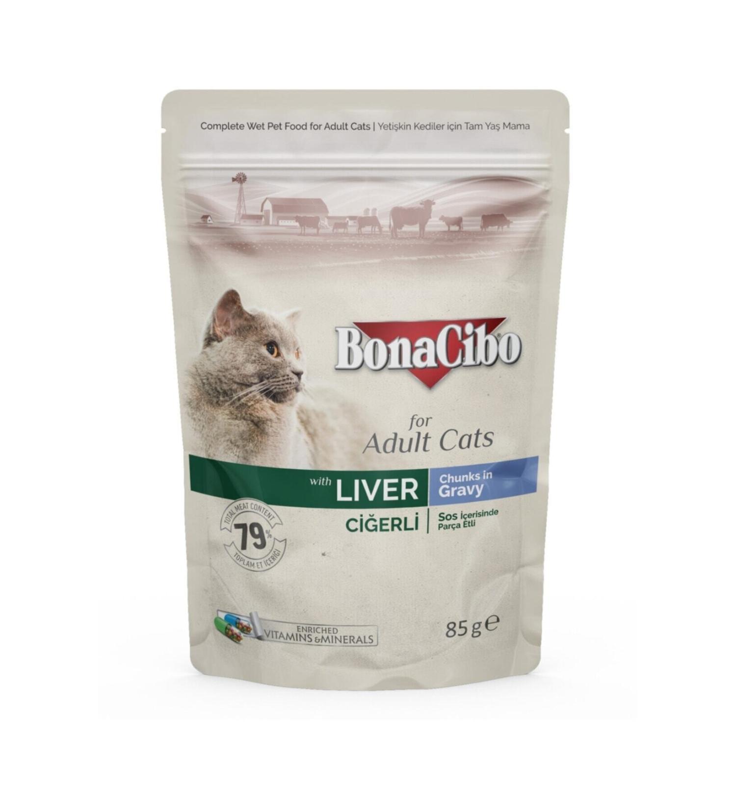 a atay Bonacibo Sauced Liver Pouch Adult Cat Wet Food 85 Gr X12 Pieces