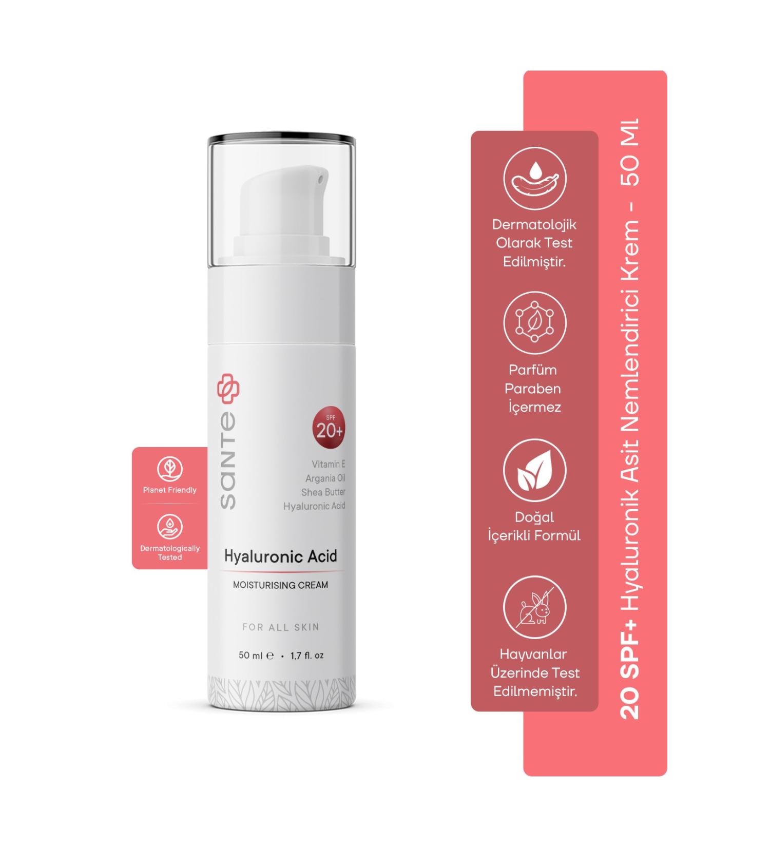 SantePlus Hyaluronic Acid Water Based Anti-Aging Day Cream 20 Spf Sun Protection 50 ml - Buy Online on GoSupps.com