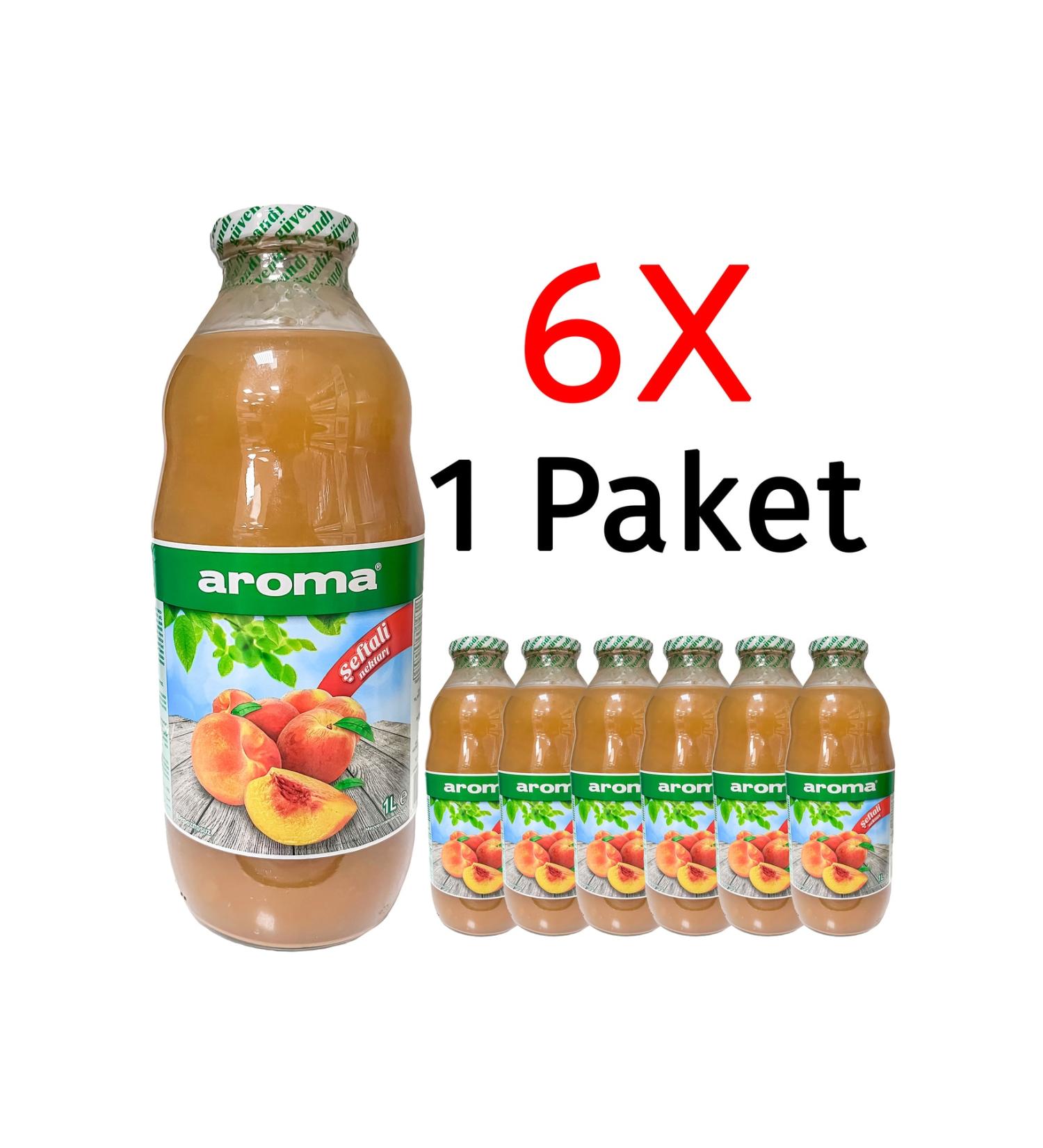 Aroma Peach Fruit Juice 1 Liter Glass Bottle 6 Pieces