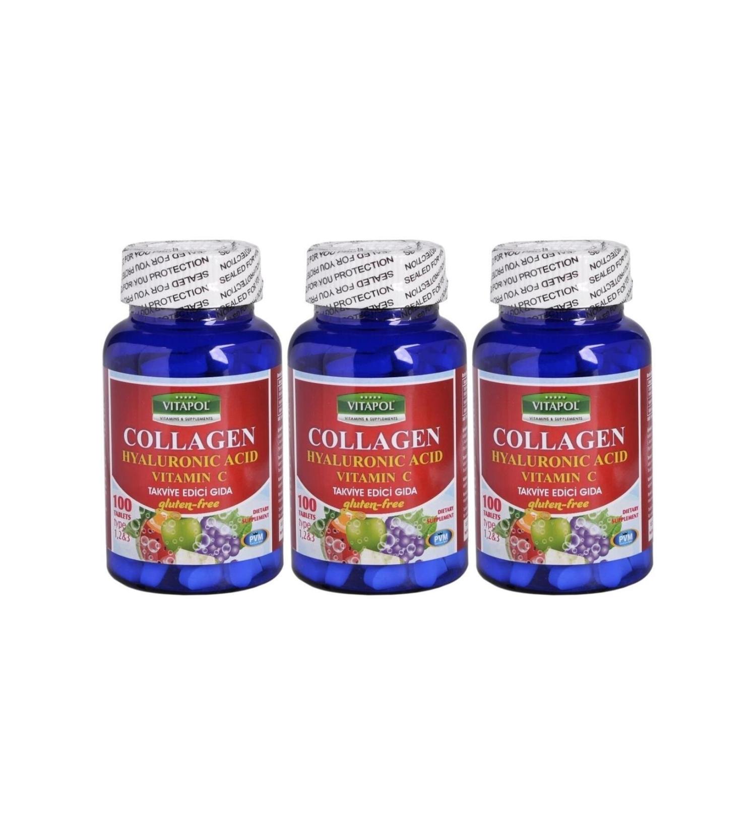 Vitapol Hydrolyzed Collagen Hyaluronic Acid Vitamin C 3x100 Tablets Hydrolyzed Collagen Hyaluronic Acid