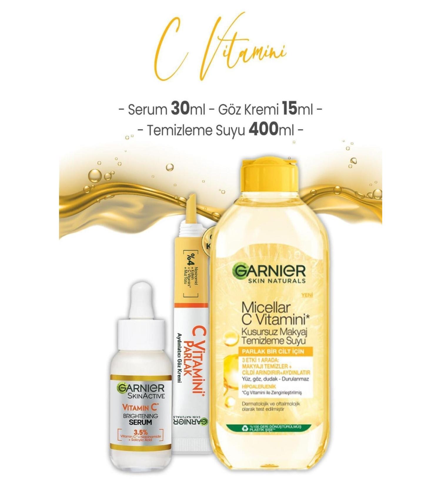 Garnier Vitamin C Serum 30 ml Eye Cream 15 ml and Cleansing Water 400 ml