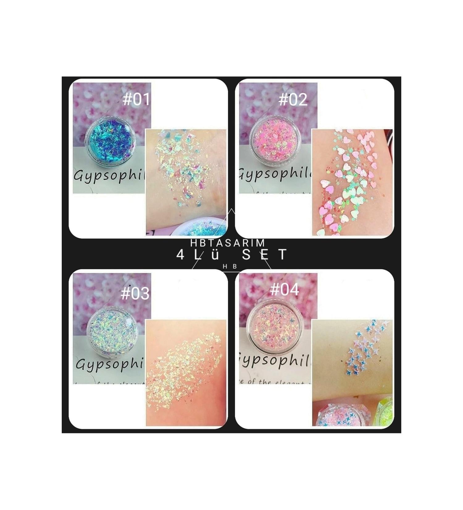 hbtasarim Glitter Gel Eyeshadow 4 Creamy Glitter Face-Body Glitter-barbie Set Palette