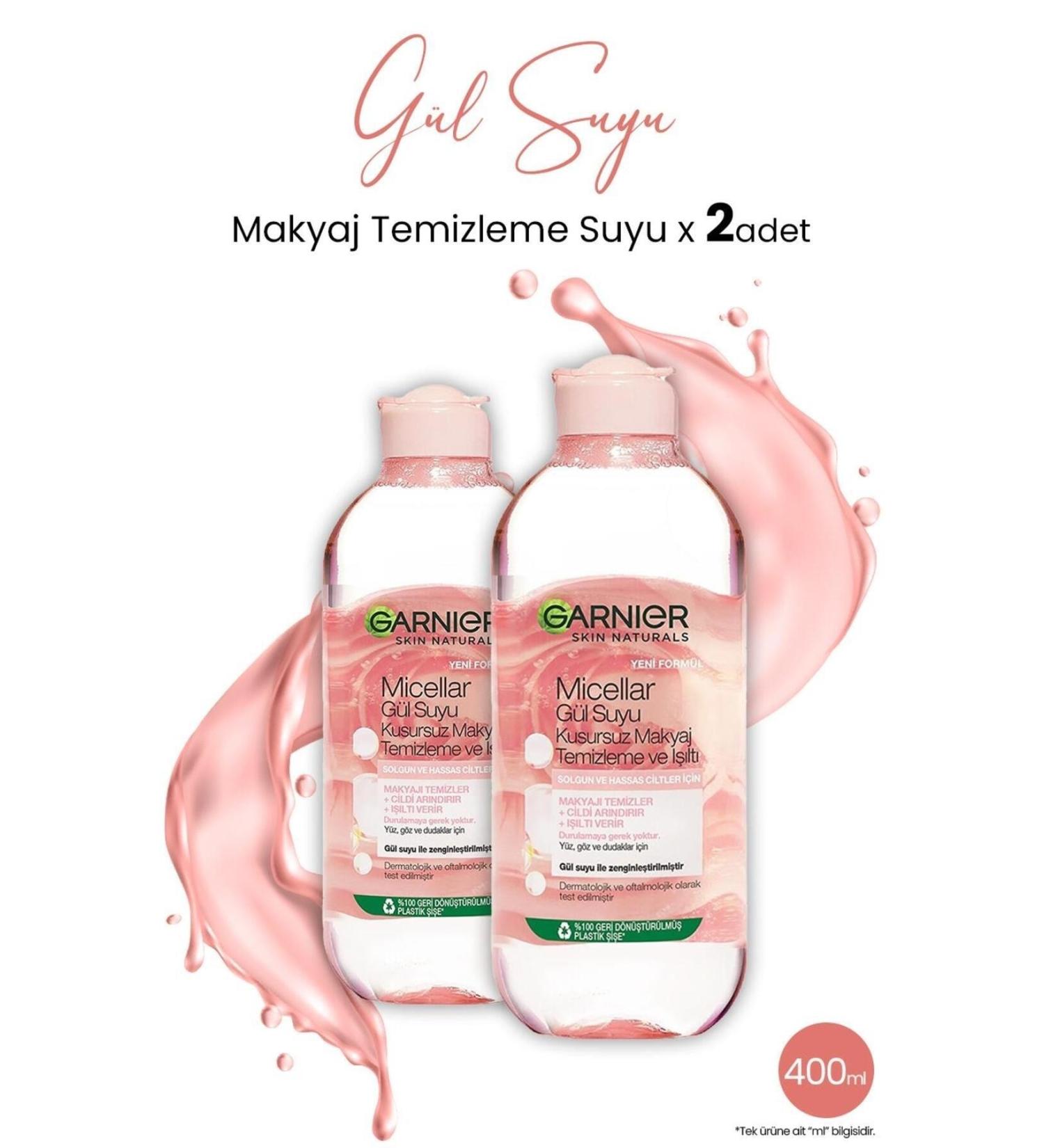 Garnier Micellar Rose Water Flawless Make-Up Remover 400 ml x 2 Pieces