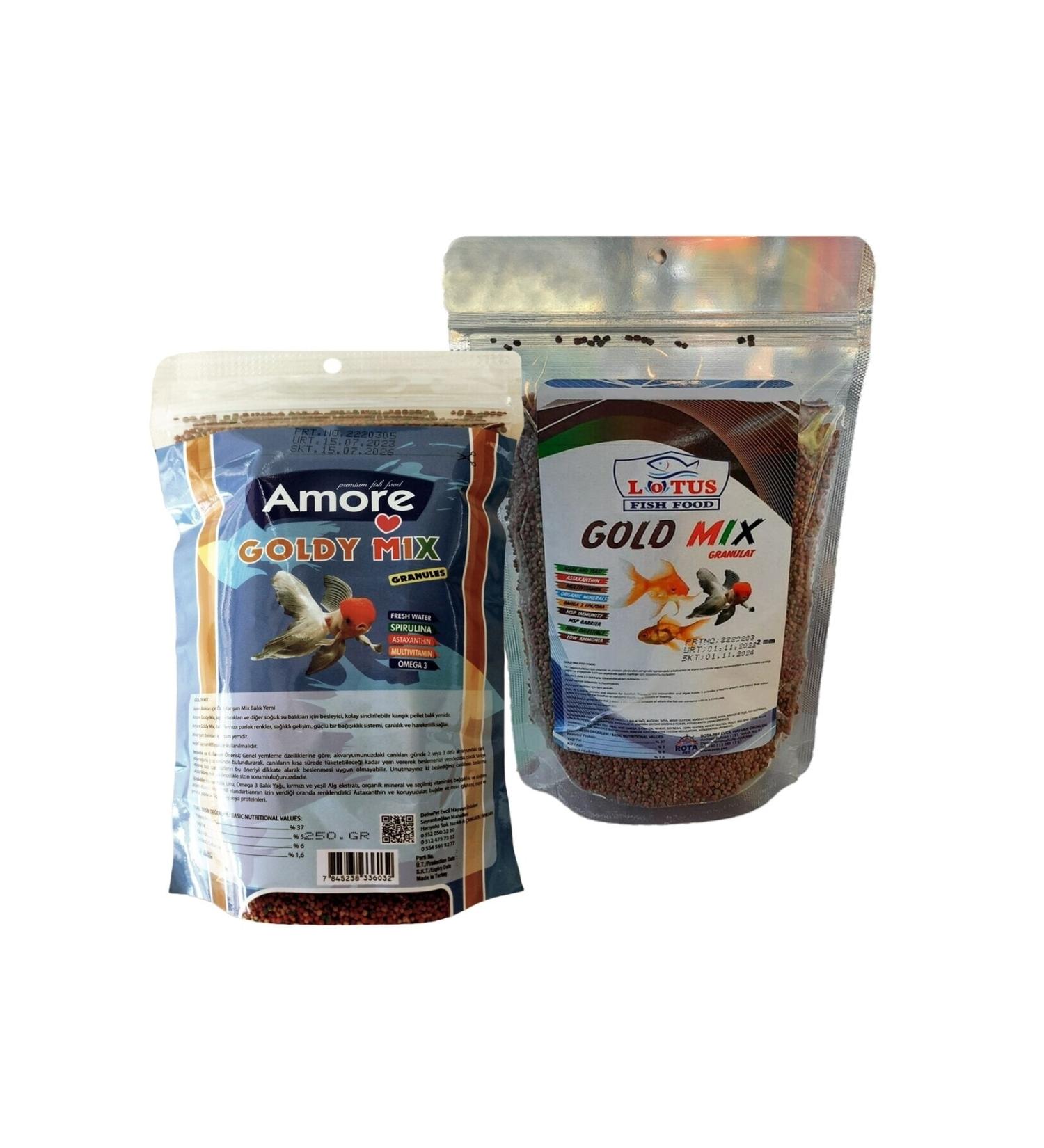 AMORE Goldy Mix 7 High Protein 250 gr Granular Japanese Food and 250 gr Lotus Gold Mix ZipPack Bag