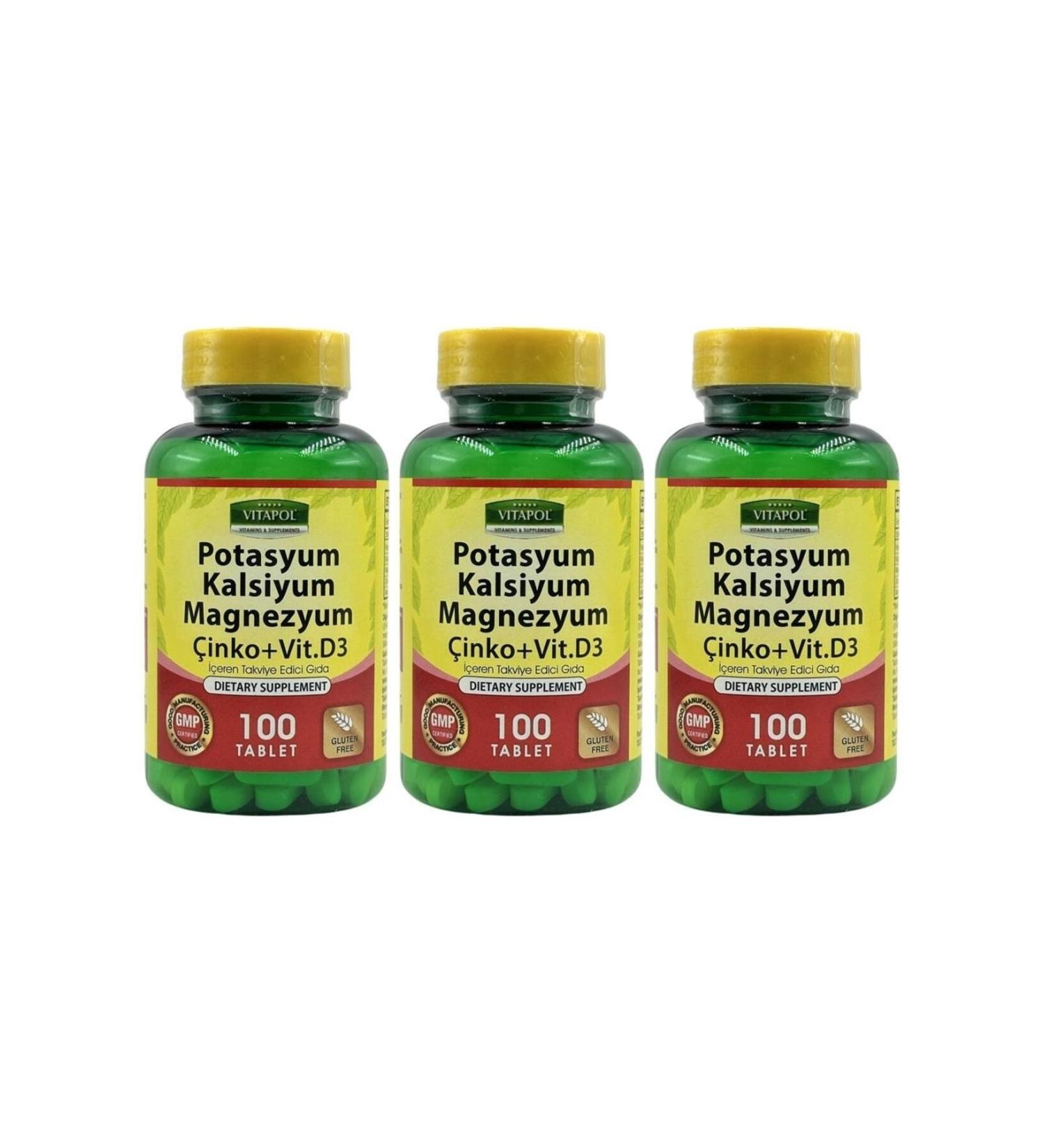 Vitapol Potassium Calcium Magnesium Zinc Vitamin D3 3x100 Tablets Potassium Calcium Magnesium Zinc