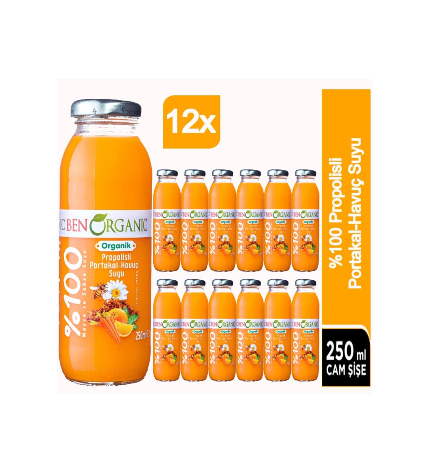 Benorganic Organic Propolis Orange and Carrot Juice 12x250ml