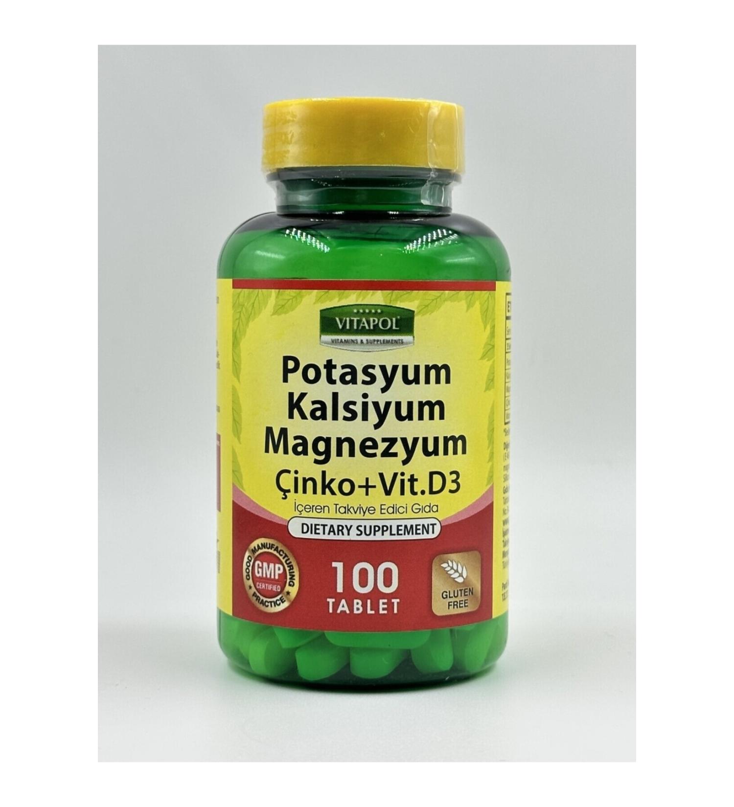 Yurdavit Potassium Calcium Magnesium Zinc D3 100 Tablets Unflavored