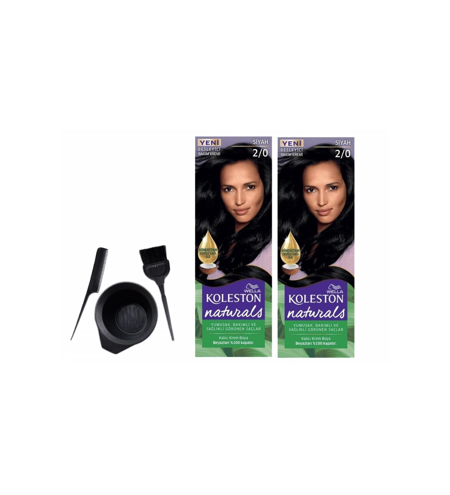 Wella Naturals Hair Dye 50ml 2/0 Blackx2 Pieces+Dyeing Set