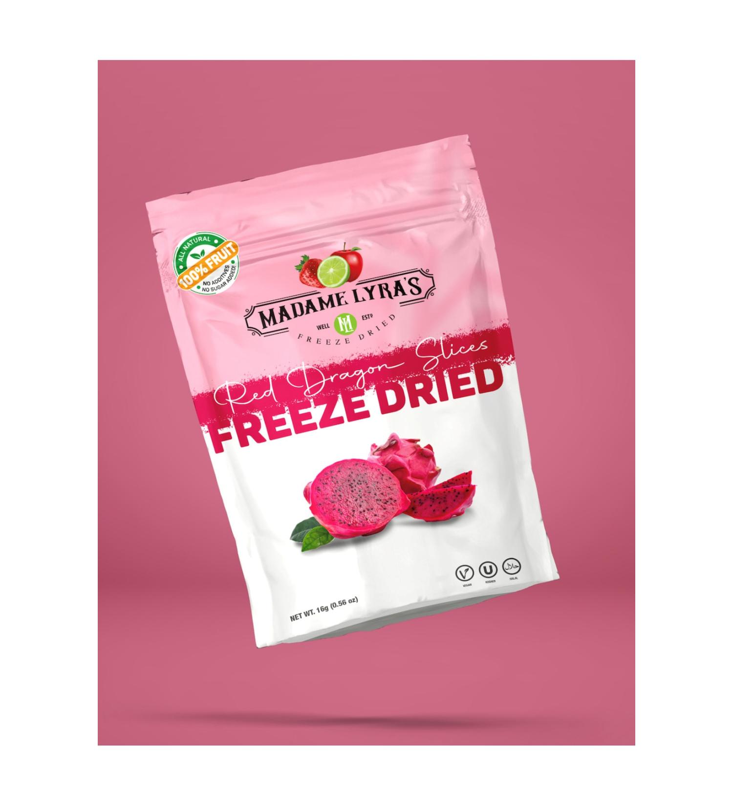 Madame Lyras Freeze Dried 3x16 gr Whole Strawberry + 1x16 gr Red Dragon Fruit