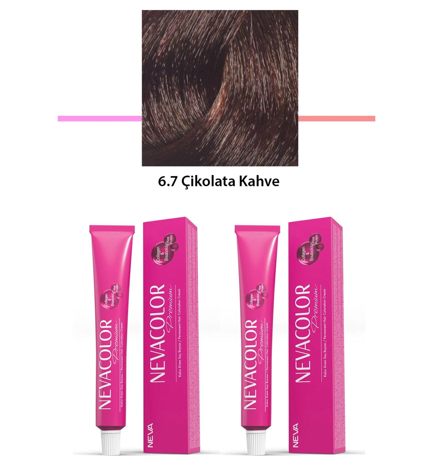 2 Li Set Premium 6.7 Chocolate Brown - Permanent Cream Hair Dye 2 X 50 G Tube