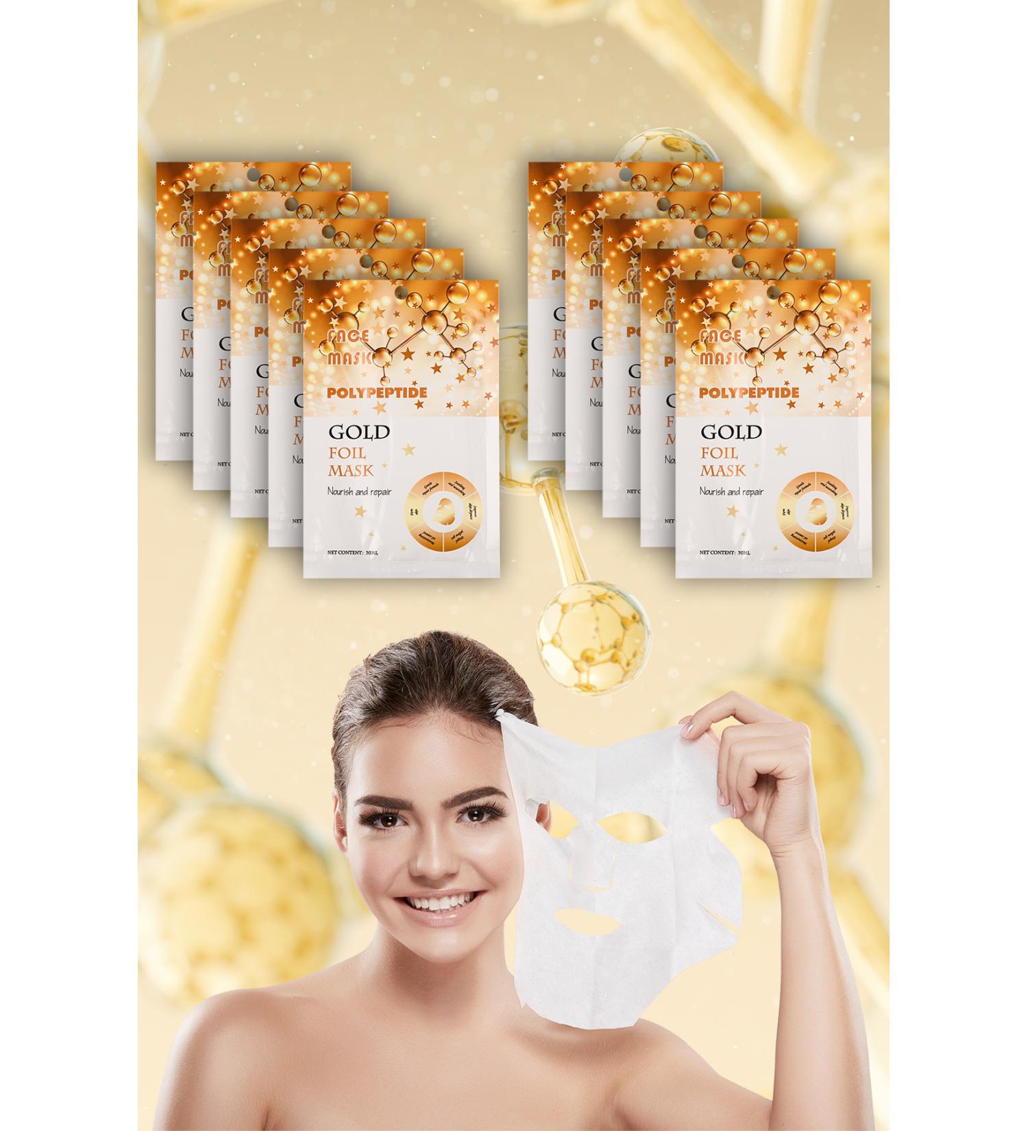 10 Pieces Gold Foil Peg-40 Castor Oil Brightening Face Mask Gold Mask 30ML XLM335
