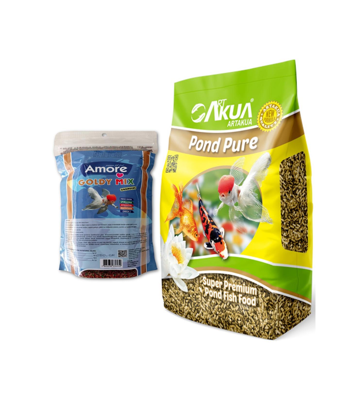 AMORE Goldy Mix 7 Protein 250 gr Kajero Japanese and 1 kg Art Aqua Naturel Pond Fish Food