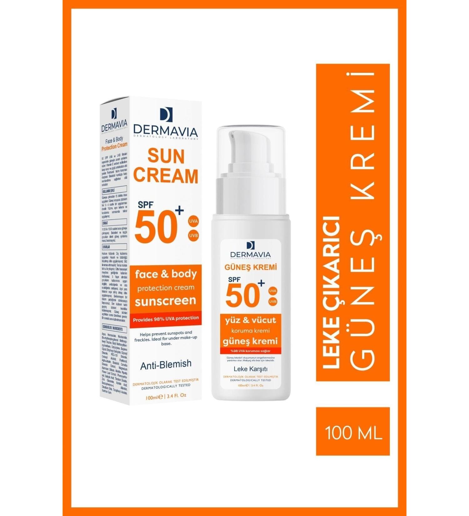 Dermavia Spf 50 Face and Body Protection Anti-Spot Sun Cream 100 ml - Water Resistant Combination Skin - Buy Online on GoSupps.com