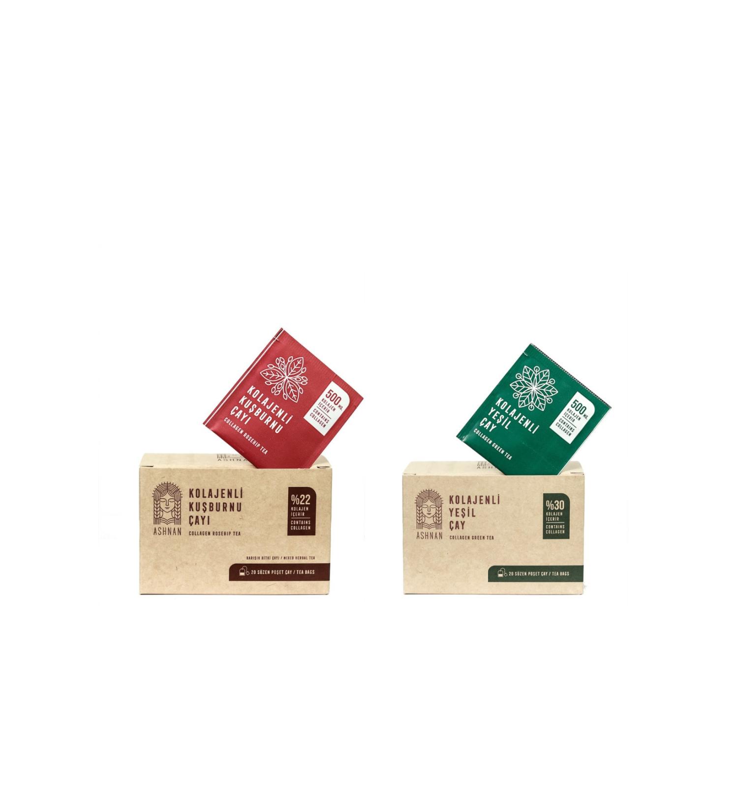 Ashnan Collagen Green Tea Collagen Rosehip Tea Double Pack Collagen