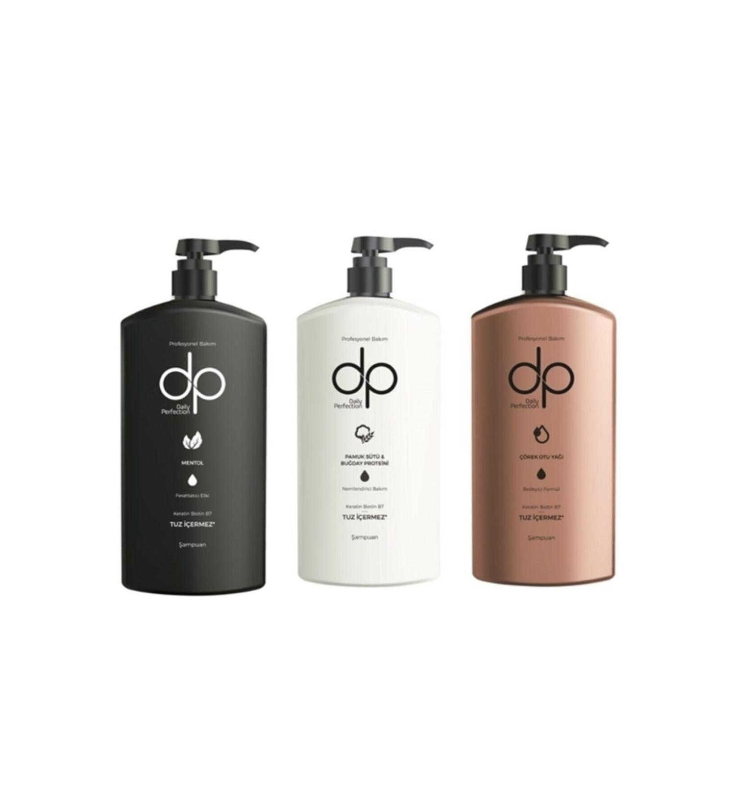DP Menthol 800 Ml + Cotton Milk 800 Ml + Black Cumin 800ml Shampoo