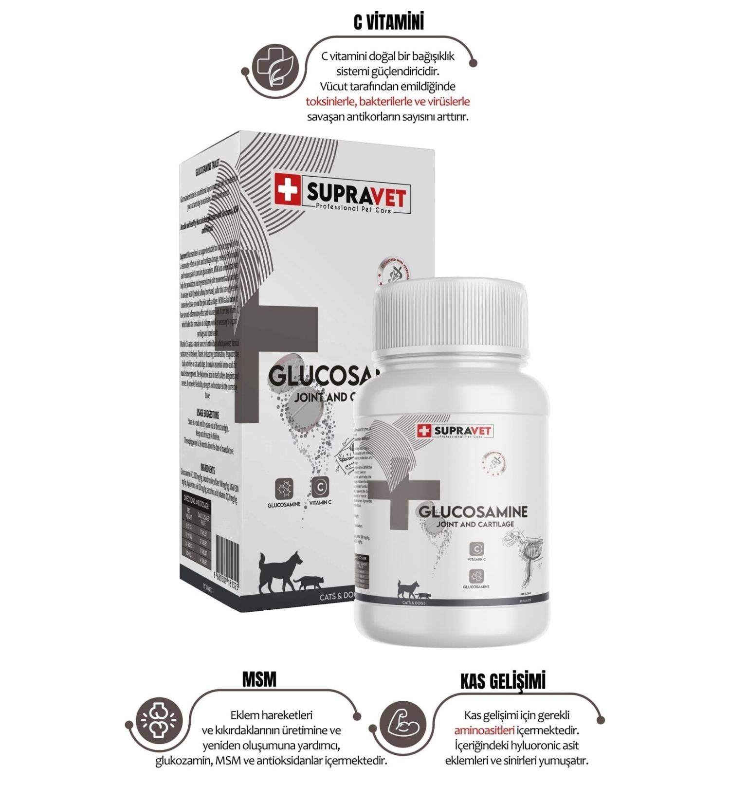 Supravet Glucosamine Cat and Dog Joint Health Strengthener Glucosamine Tablet + Vitamin C 75 Tablets - Buy Online on GoSupps.com