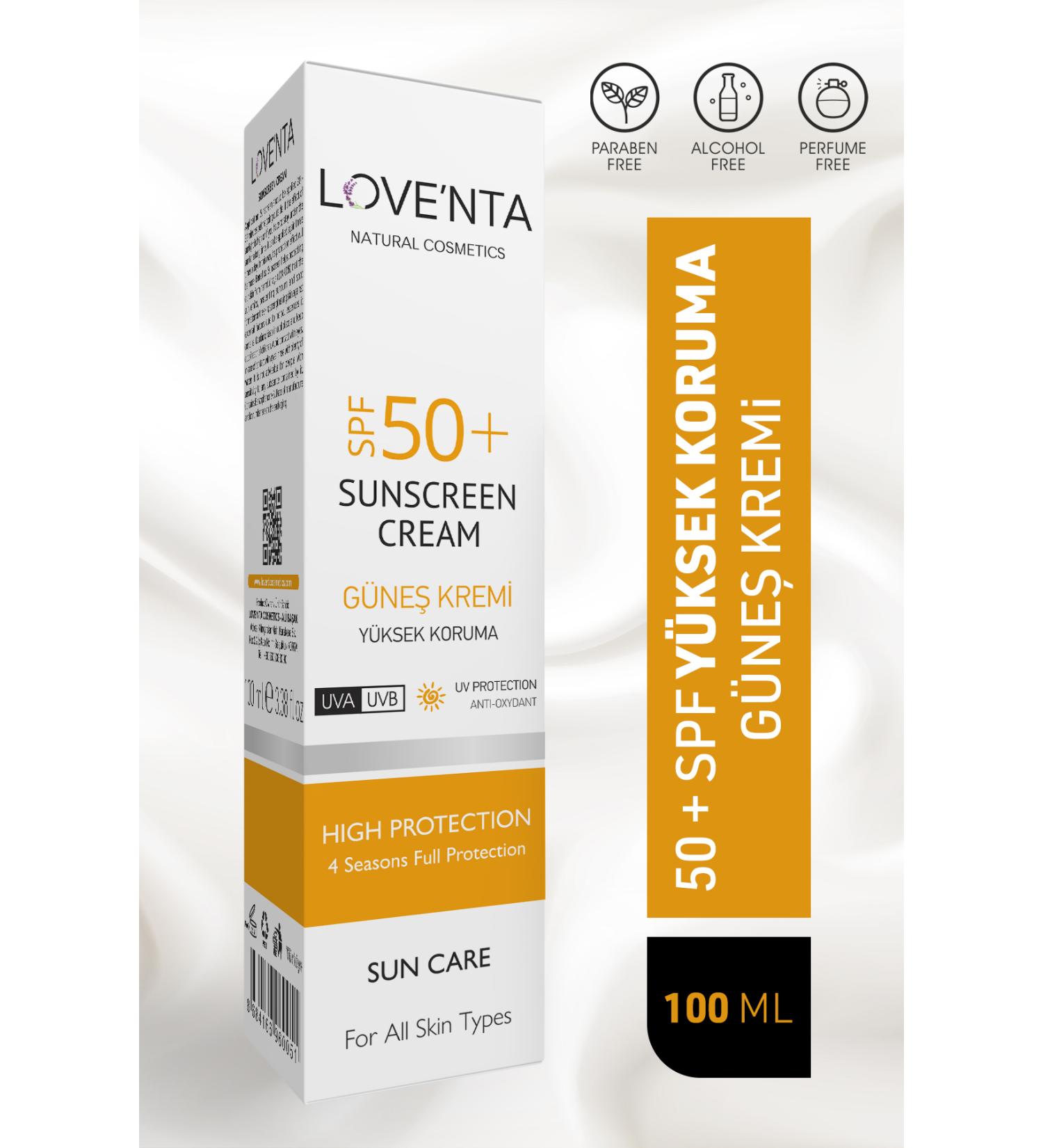 Love'nta 50 Spf High Protection Sun Cream 100ml / Alcohol Paraben Perfume Free
