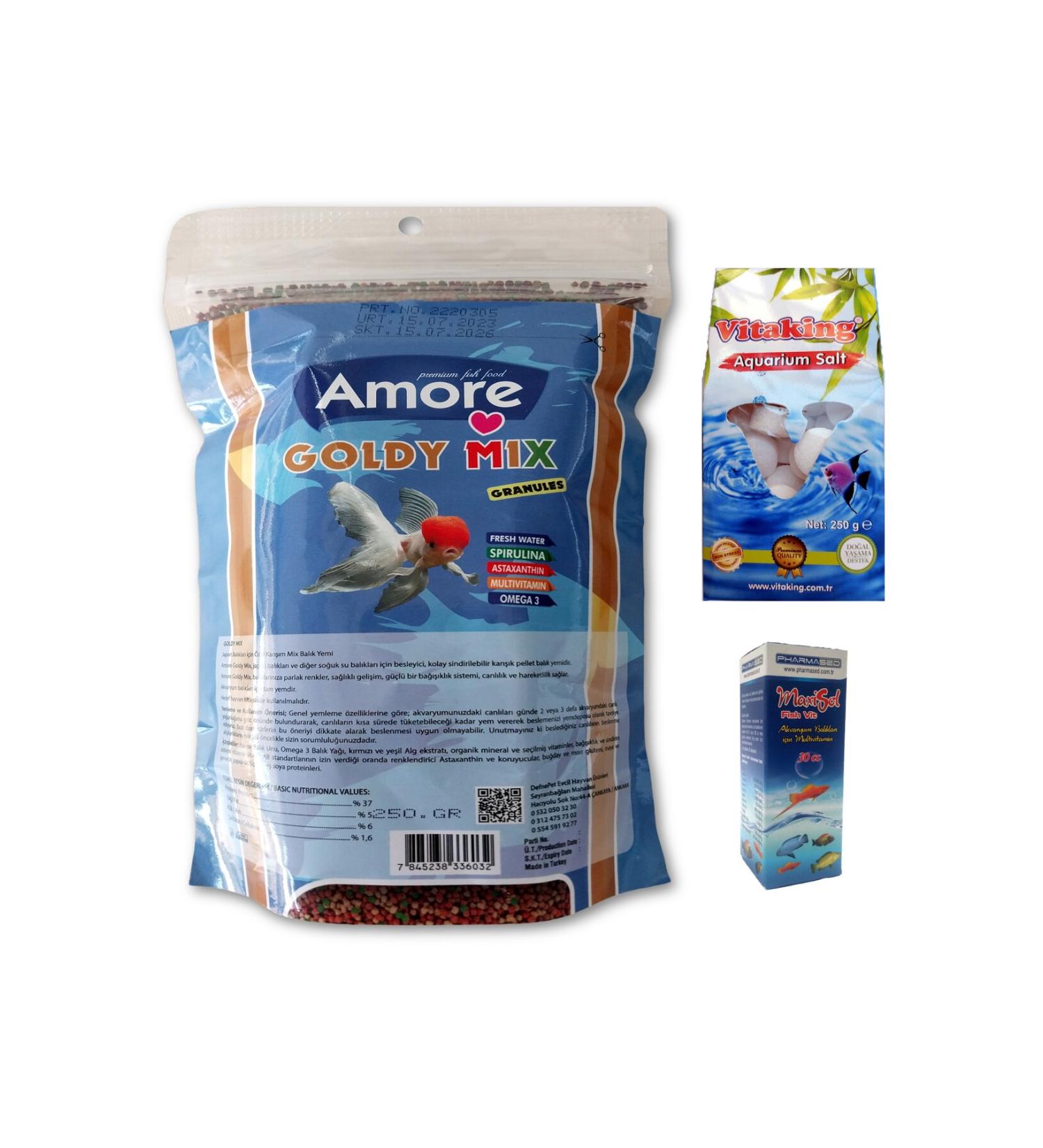 AMORE Goldy Mix Granules Goldfish Bag Food Vitamin Tablet Rock Salt Set - Buy Online on GoSupps.com