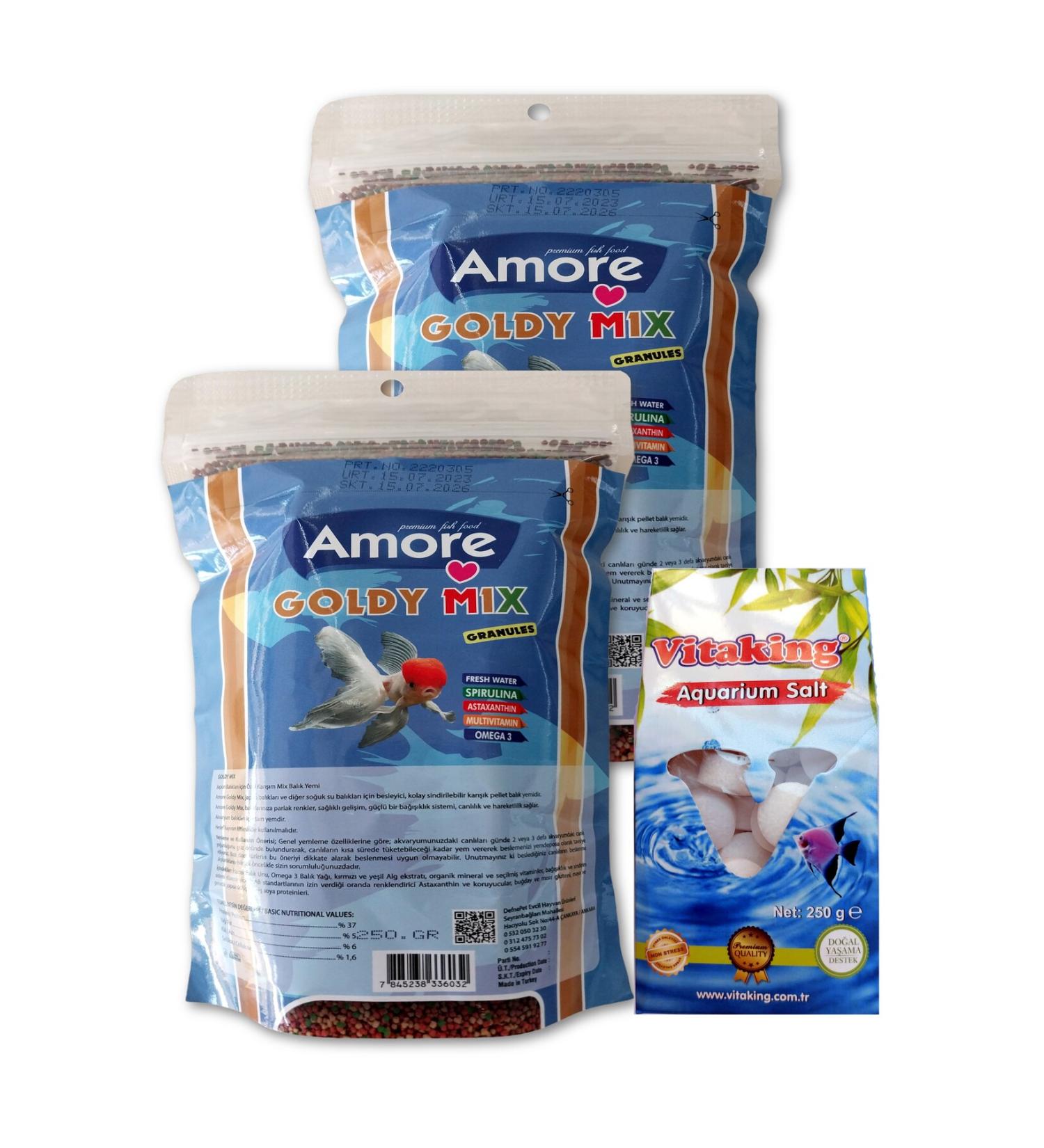 AMORE Goldy Mix Granules Bag Japanese Fish Food Aquarium Cleaning Rock Salt Tablet Set