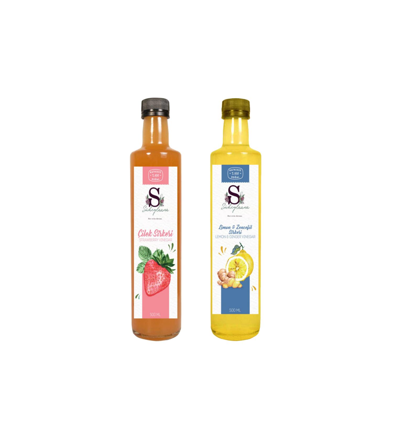 Suheylaana Natural Strawberry Vinegar 500 Ml - Natural Lemon & Ginger Vinegar 500 Ml