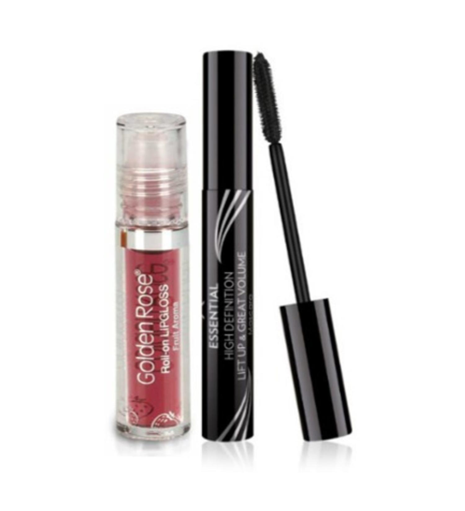 Golden Rose Fruit Lip Gloss - Roll On Lipgloss Strawberry + High Definition Lift Up Volume Mascara