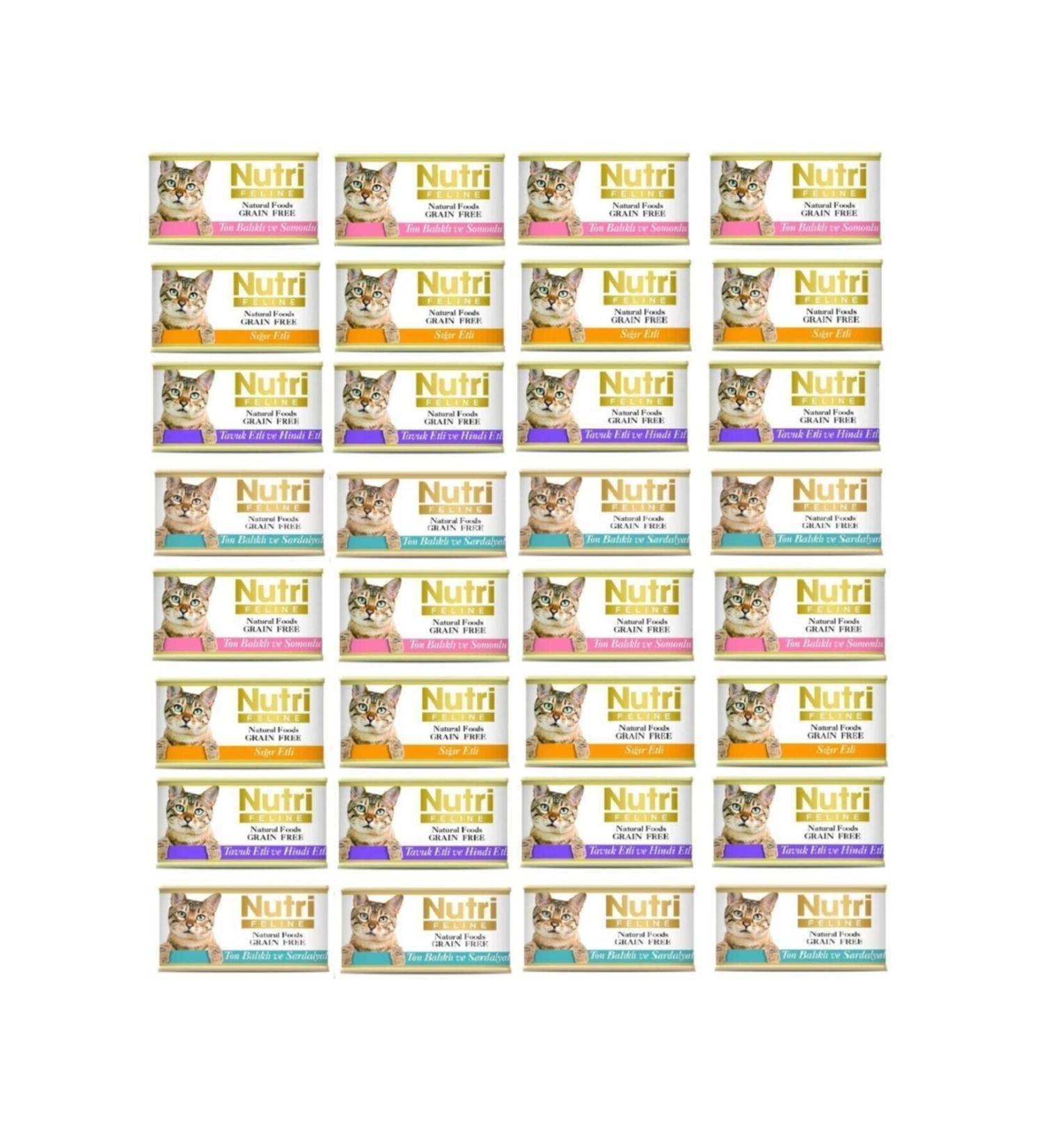 Nutri Feline 4 Types Mixed Grain-Free Gluten-Free Natural Cat Canned Food 32 Pieces 85 gr