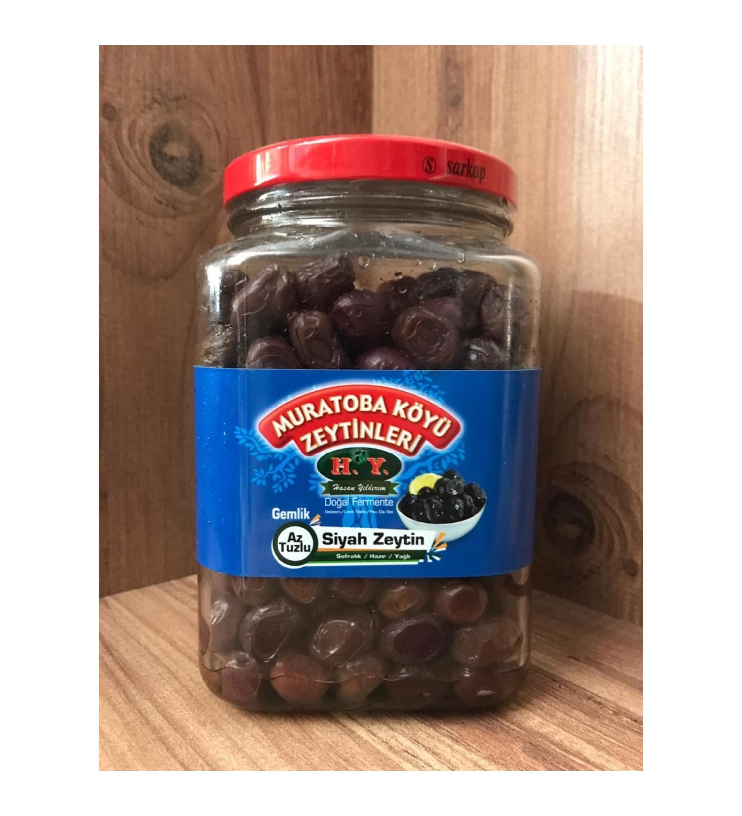 HY OLIVE Hy Muratoba Village Olives Gemlik Black Olives (900GR.)(231-290)(GLASS JAR)