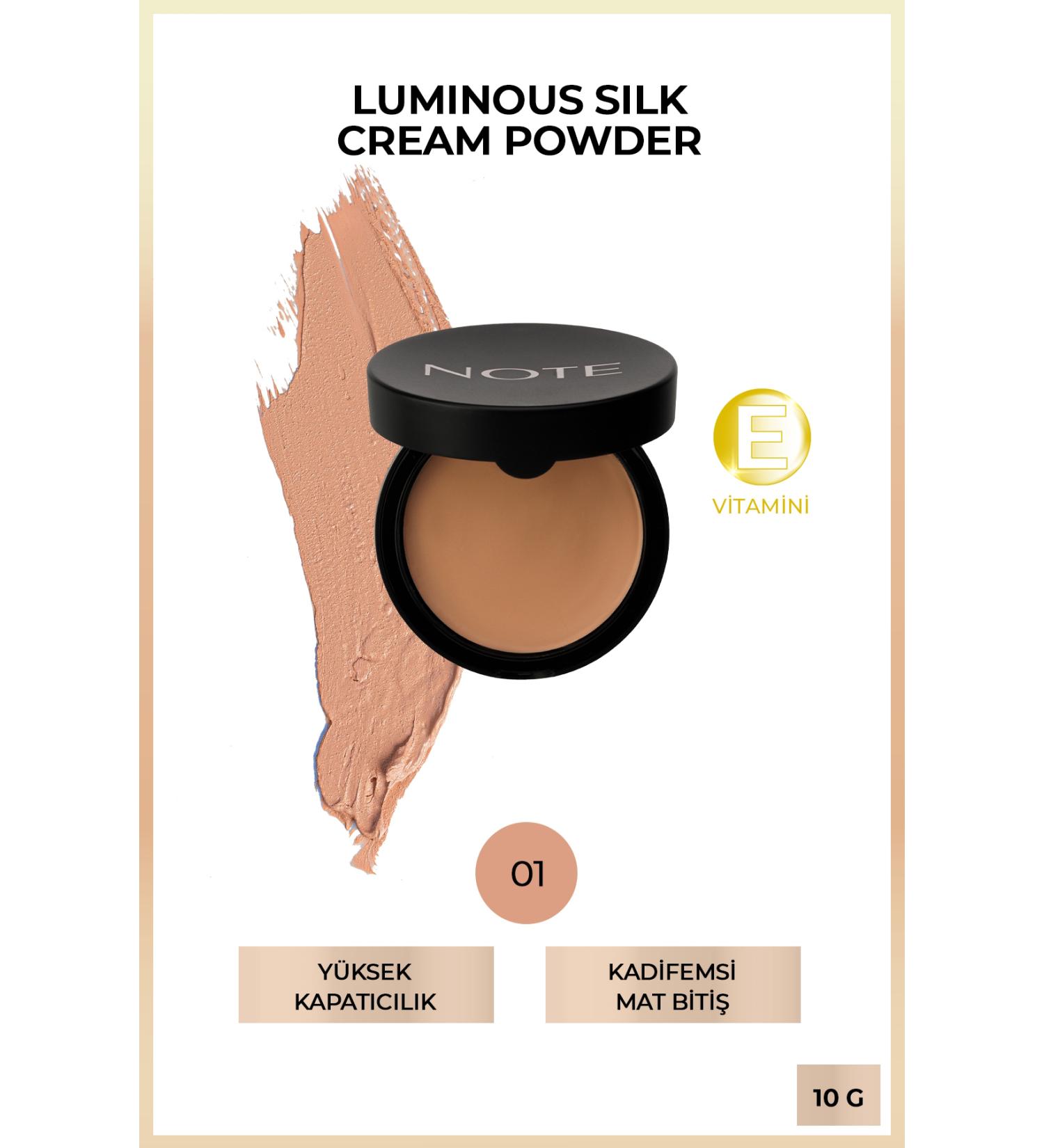 Note Cosmetics Patakrem Pudra Fond ten - Luminous Silk Cream Powder 01 Beige Kuattoprof - Buy Online on GoSupps.com