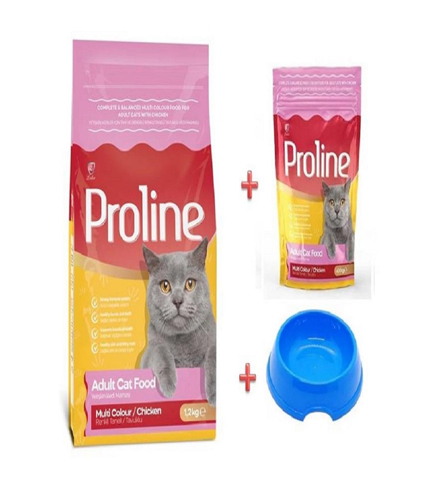 Proline Proline Adult Colored Granular Cat Food 1.2 Kg Chicken Meat + 400 GR + Small Food Bowl