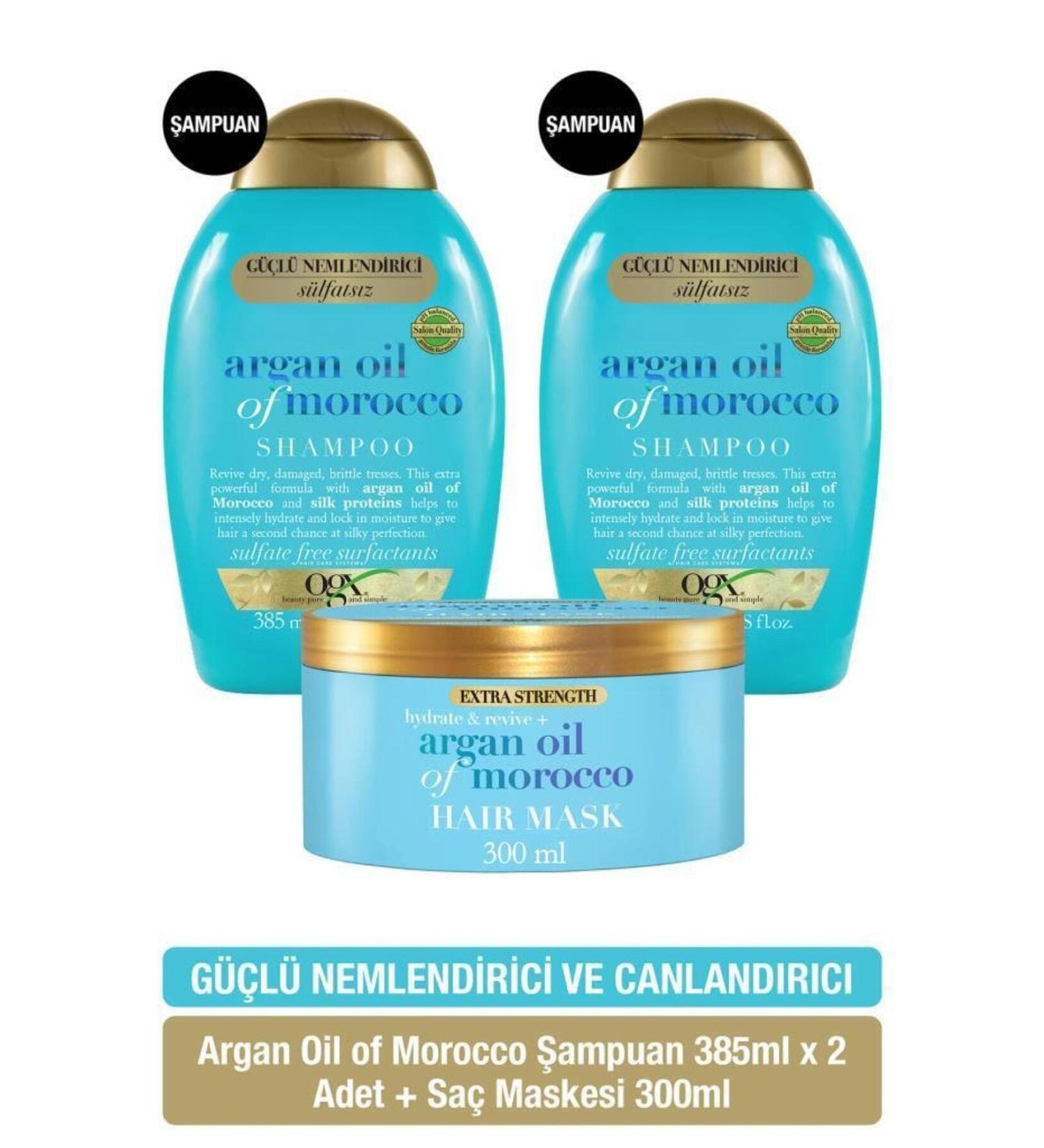 OGX Argan Care Set Moisturizing Argan Oil Of Morocco Shampoo X2 + Hair Mask--KO AK