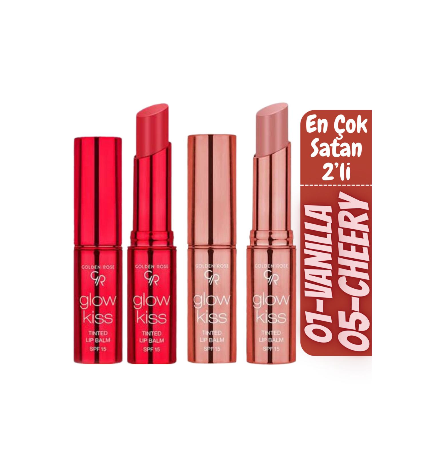 Golden Rose Glow Kiss Tinted Lip Balm No 1 Vanilla + No 5 Cherry Juice - The Great Duo Together - Buy Online on GoSupps.com