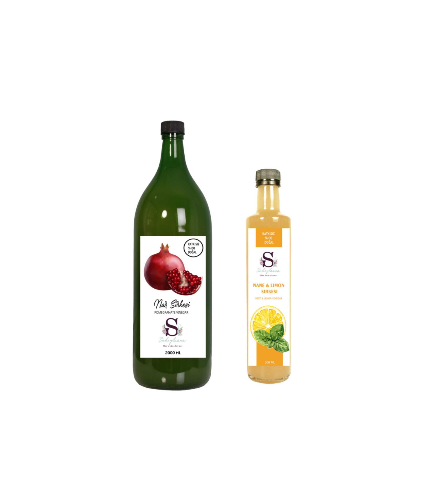 Suheylaana Natural Pomegranate Vinegar 2000 Ml - Natural Mint & Lemon Vinegar 500 Ml