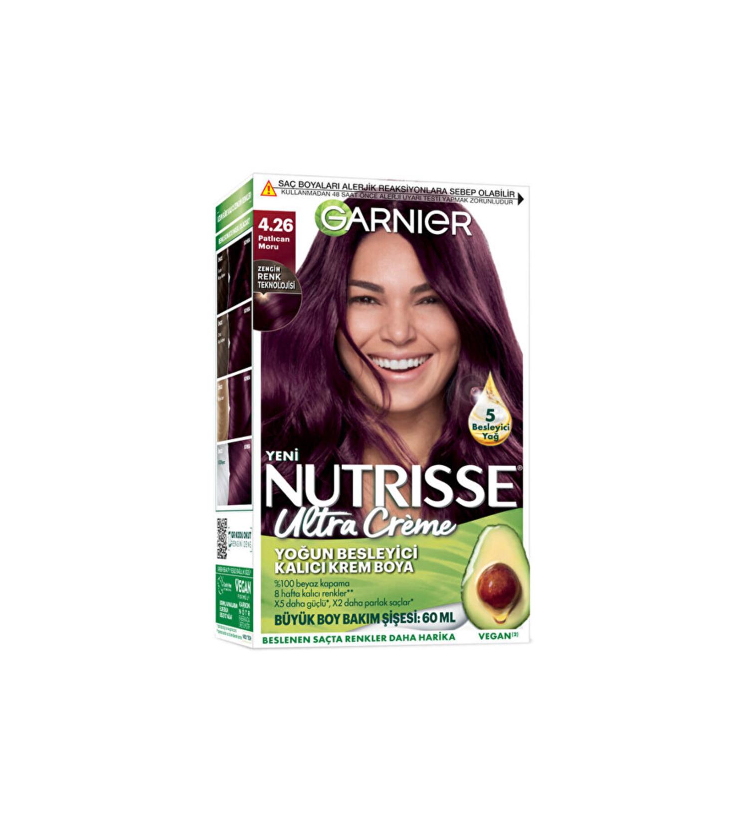Garnier Nutrisse Intensive Nourishing Permanent Cream Hair Dye - 4.26 Aubergine Purple - 160 ml