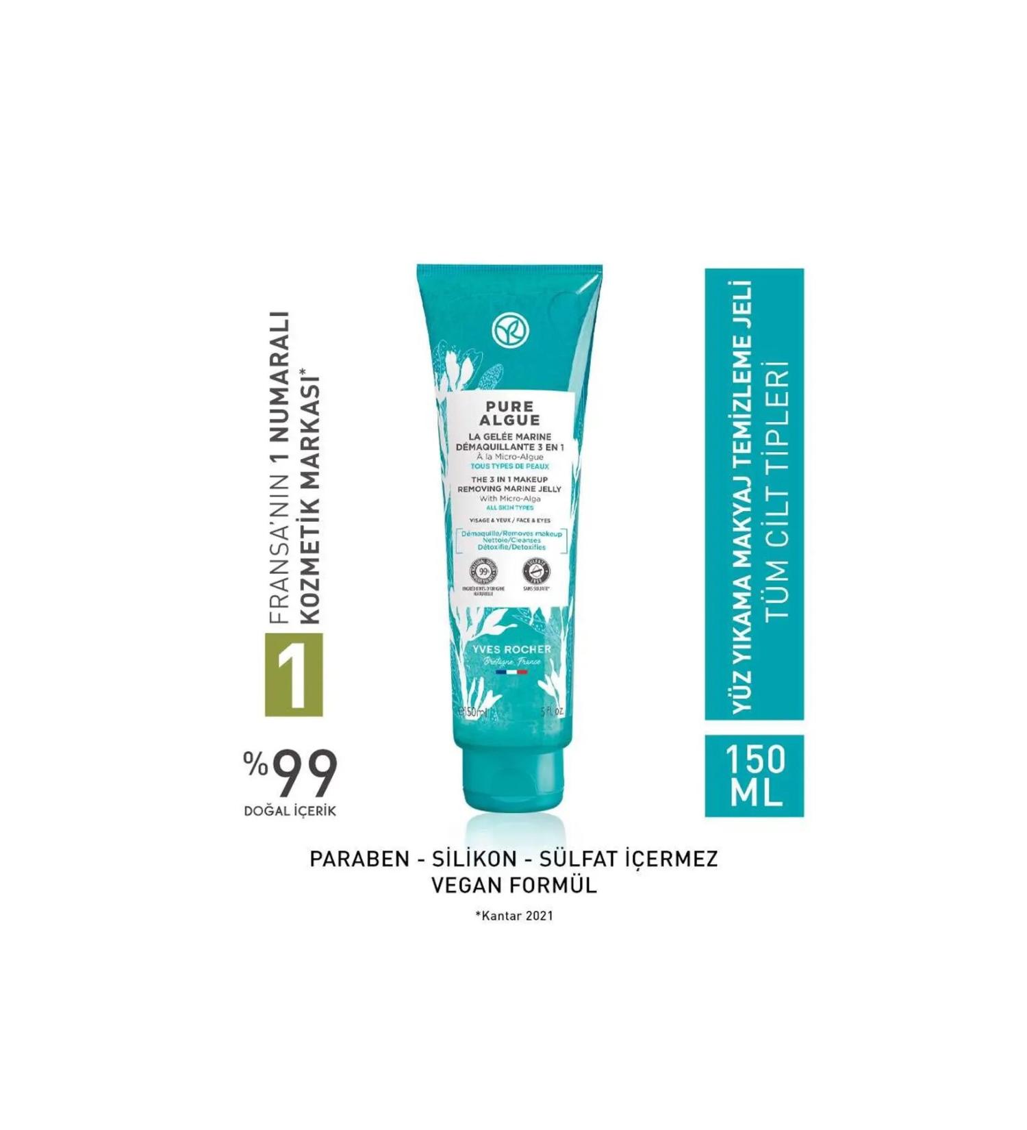 Yves Rocher Pure Algue Detoxifying Moisturizing Revitalizing-Prebiotic Makeup Remover Washing Gel 150ml