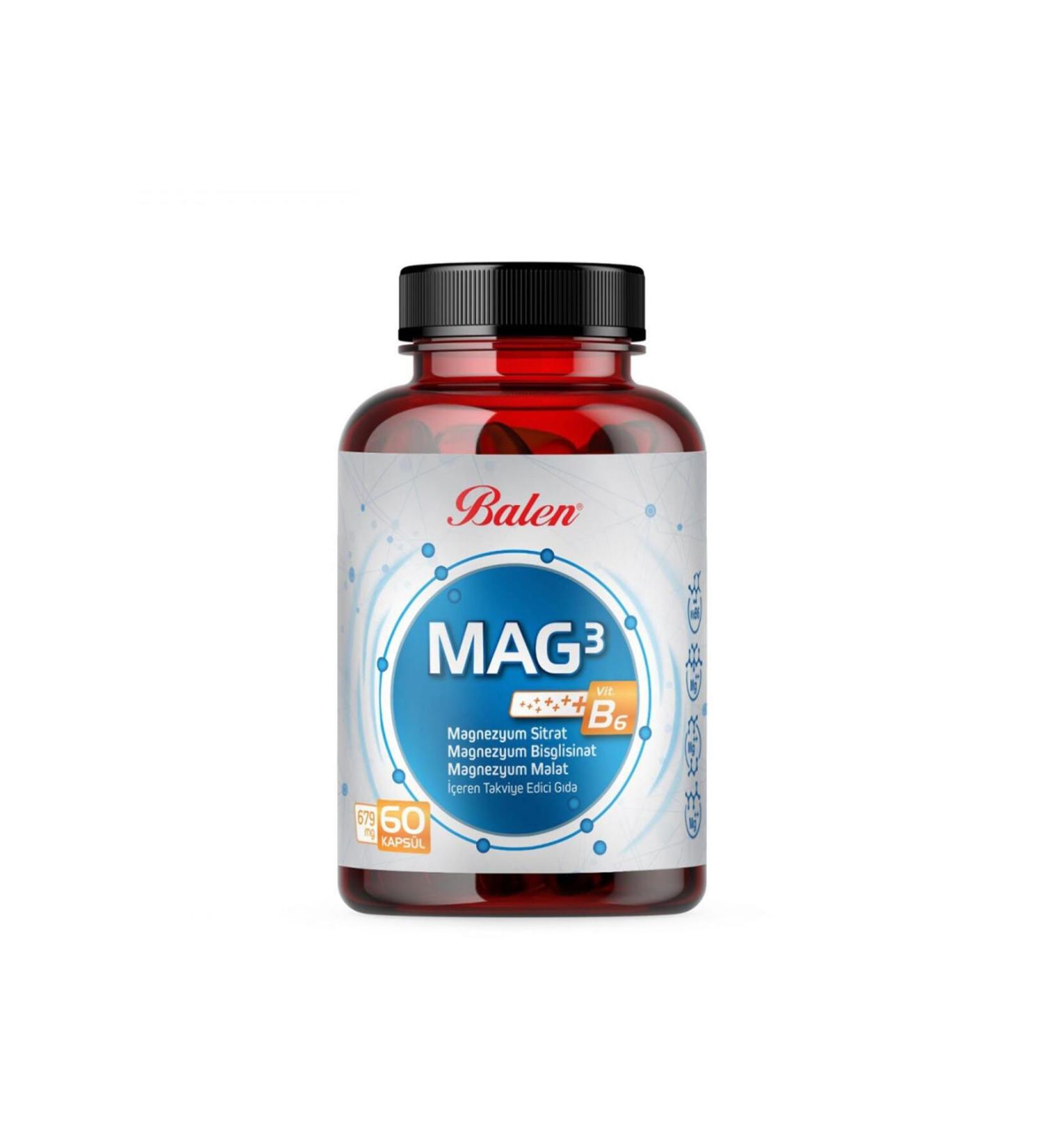 Balen Mag 3 Magnesium Citrate & Bisglycinate & Malate 679 mg *60 Capsules