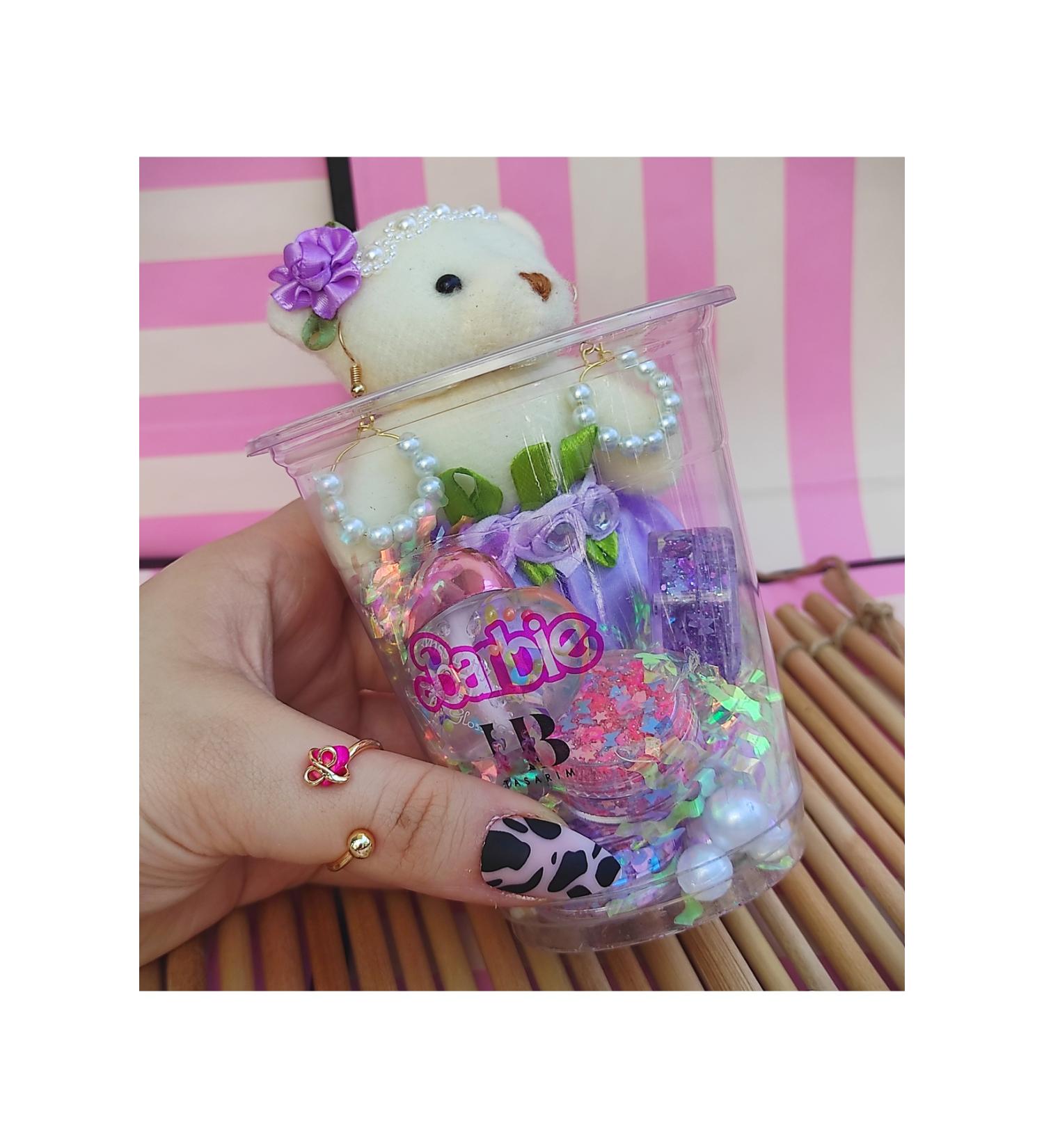 hbtasarim Glitter Glass Set Lipgloss Pearl Clasp Earring Plush Teddy Bear - Buy Online on GoSupps.com