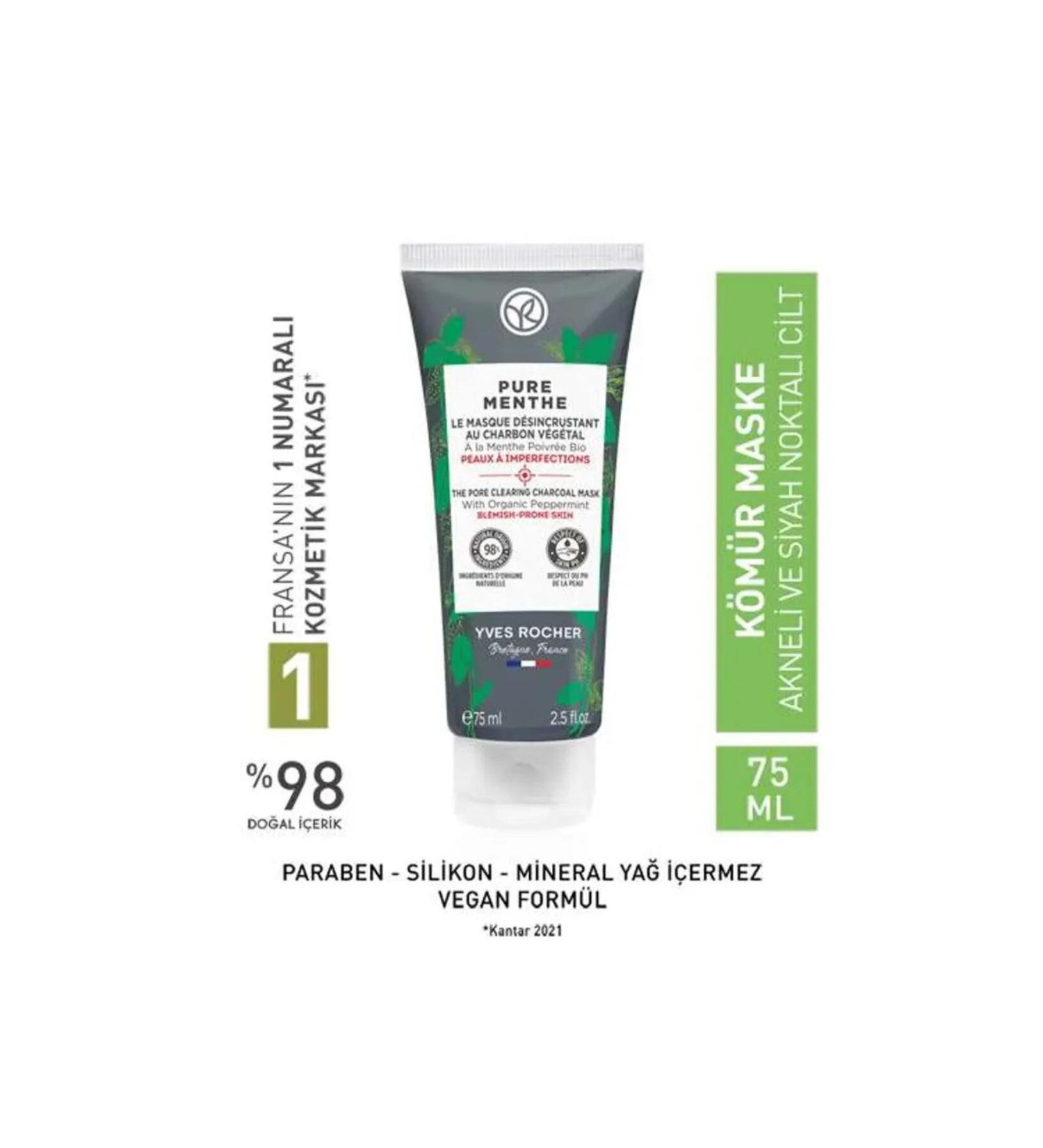 Yves Rocher Pure Menthe Deep Pore Purifying and Anti-Blackhead Charcoal Mask 75 ml - Buy Online on GoSupps.com
