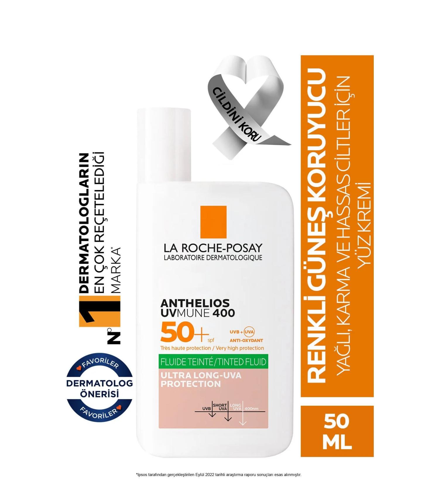 La Roche Posay Anthelios Oil Control Fluid SPF+50 Fluid Tinted Face Sun Cream for Oily Skin PinkestCosmetic