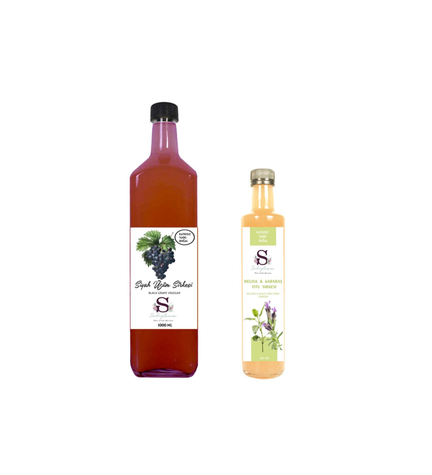 S heylaana Natural Black Grape Vinegar 1000 Ml - Natural Melissa & Black Pepper Vinegar 500 Ml