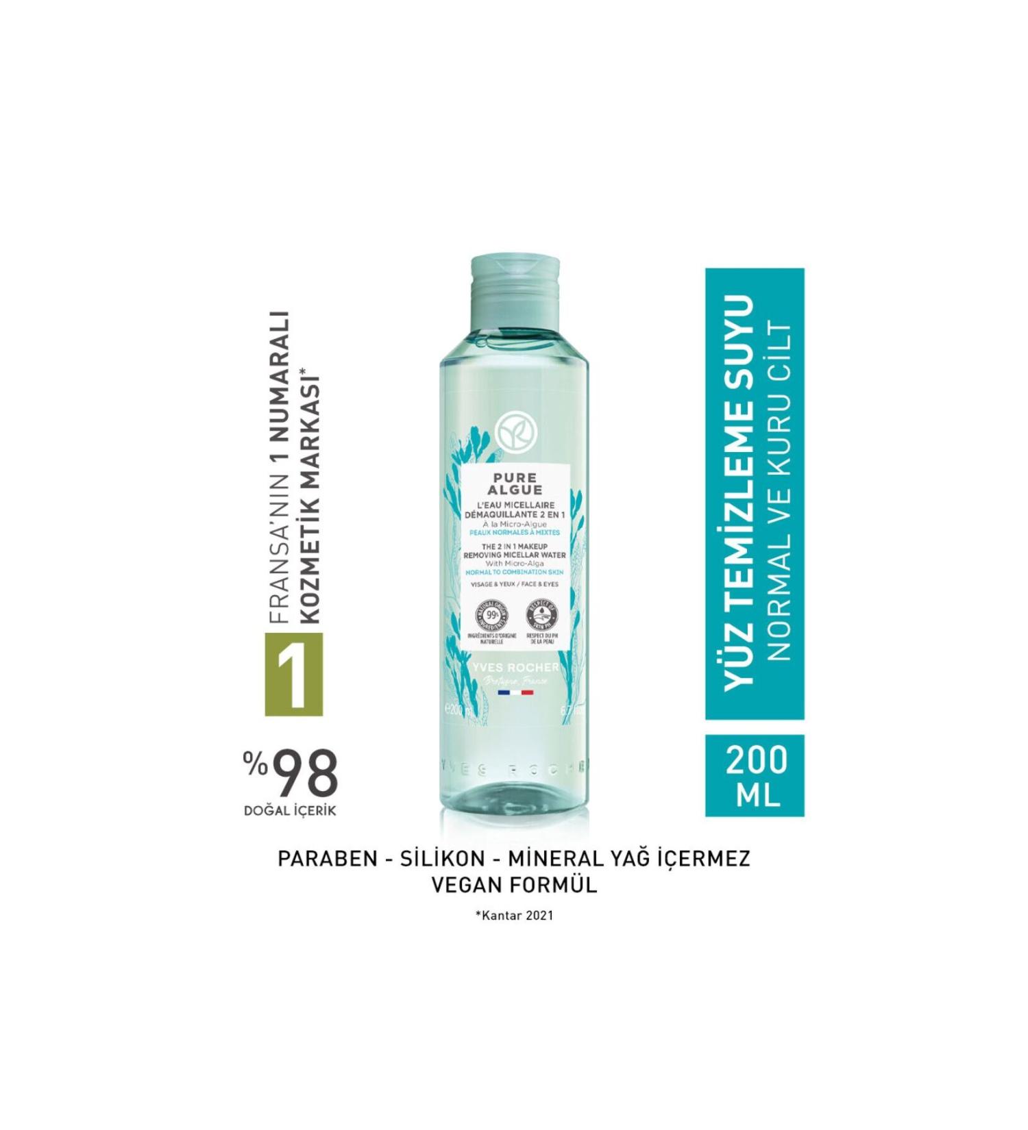 Yves Rocher Pure Algue-Detoxifying Moisturizing and Revitalizing Micellar Water with Prebiotics 200ml - Buy Online on GoSupps.com