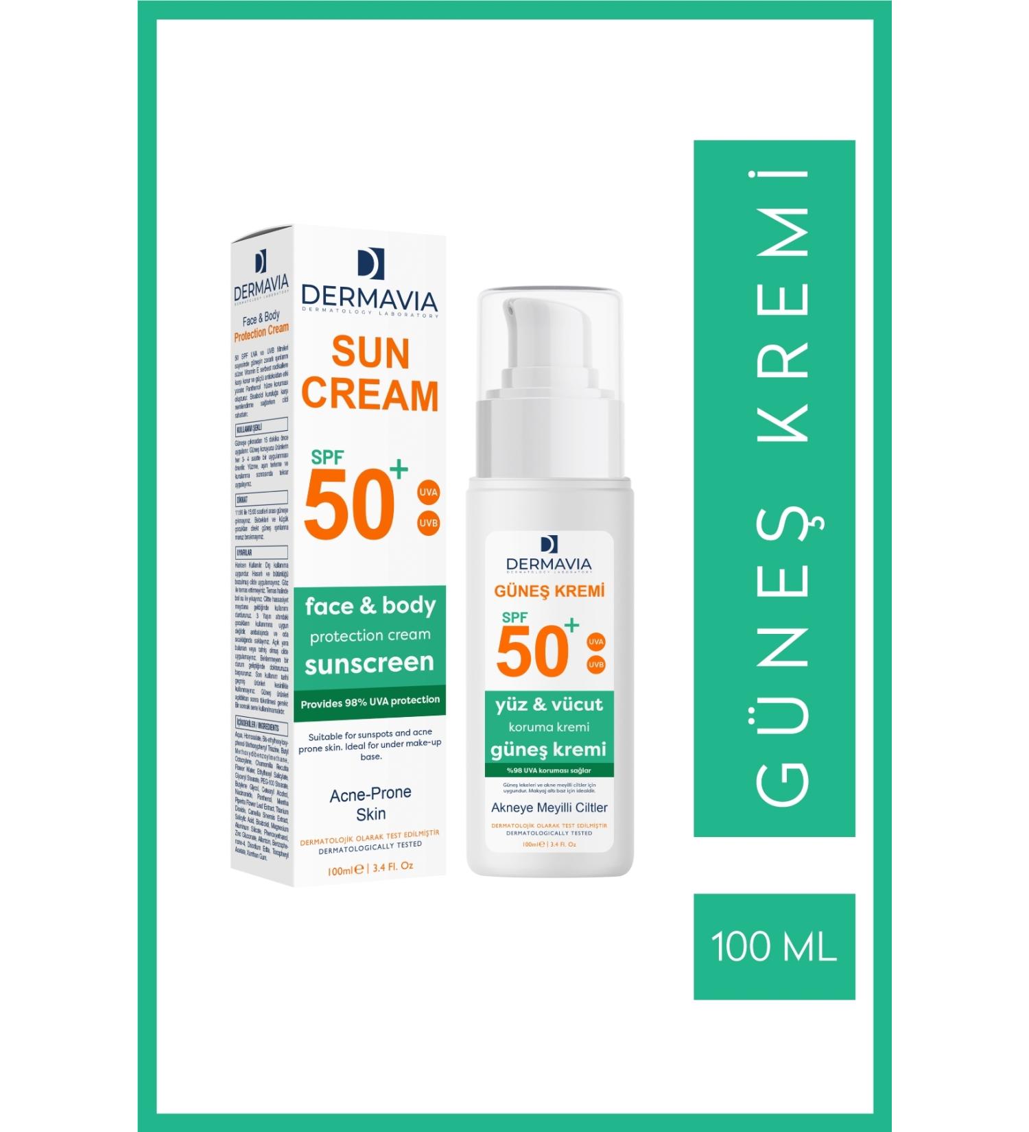 Dermavia Spf 50 Face and Body Sun Cream Acne Prone Skin 100 ml - Buy Online on GoSupps.com